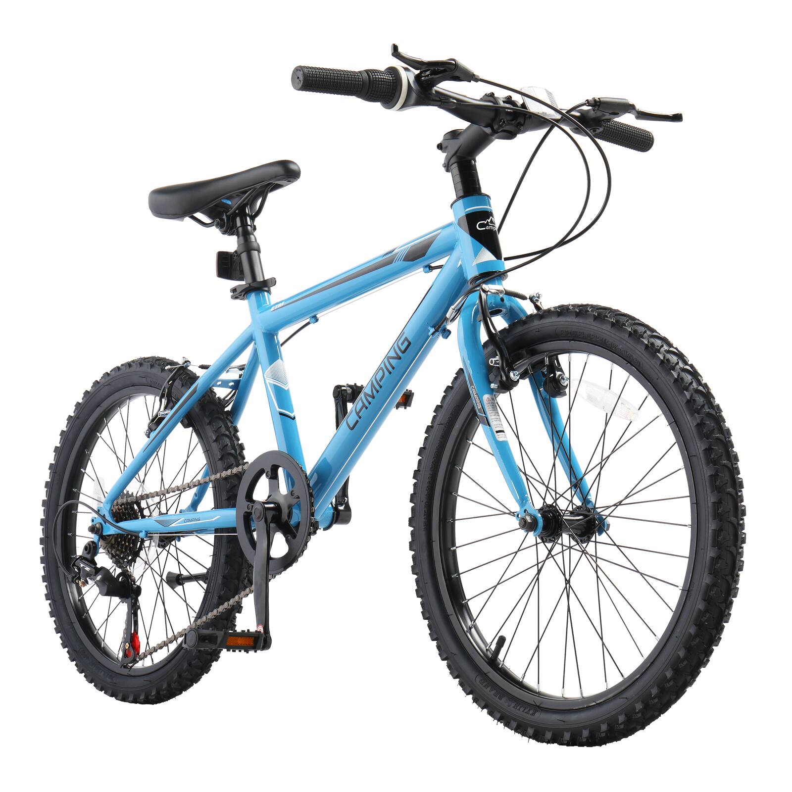 Front. Winado - 20 Inch Mountain Bike, 7-Speed Bicycle with Dual V-Brakes for Rider Height 45"-60",Dual Disc/V Brakes, Suspension Fork - Blue.