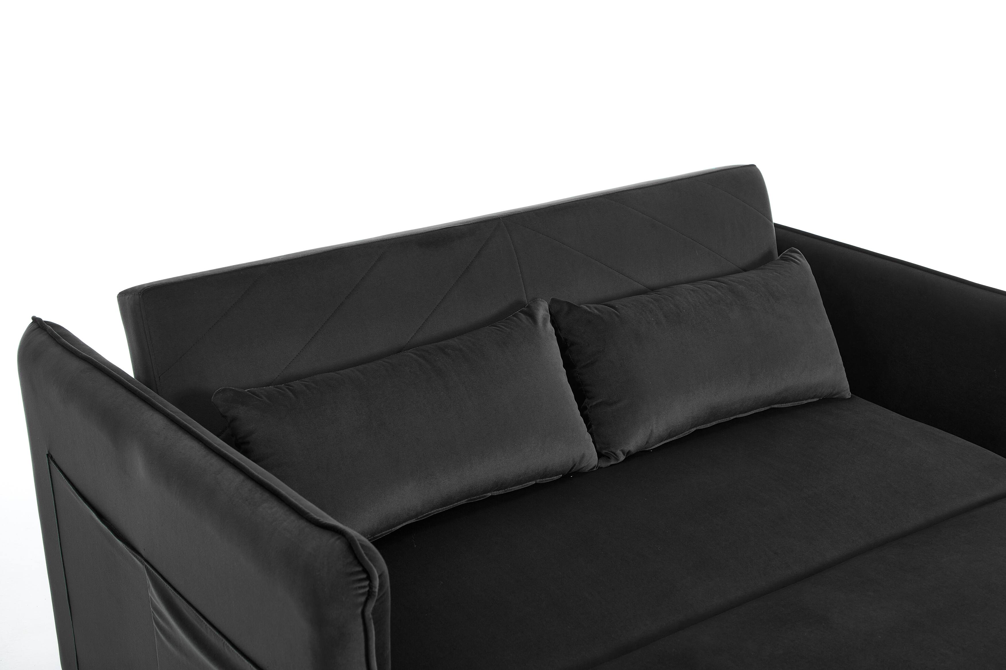 Alt View 8. Tiramisubest - 3 in 1 Convertible Sleeper Futon Sofa Bed,55" Velvet Loveseat with 2 Pillows,Reclining Backrest & Side Pockets,Black - Black.