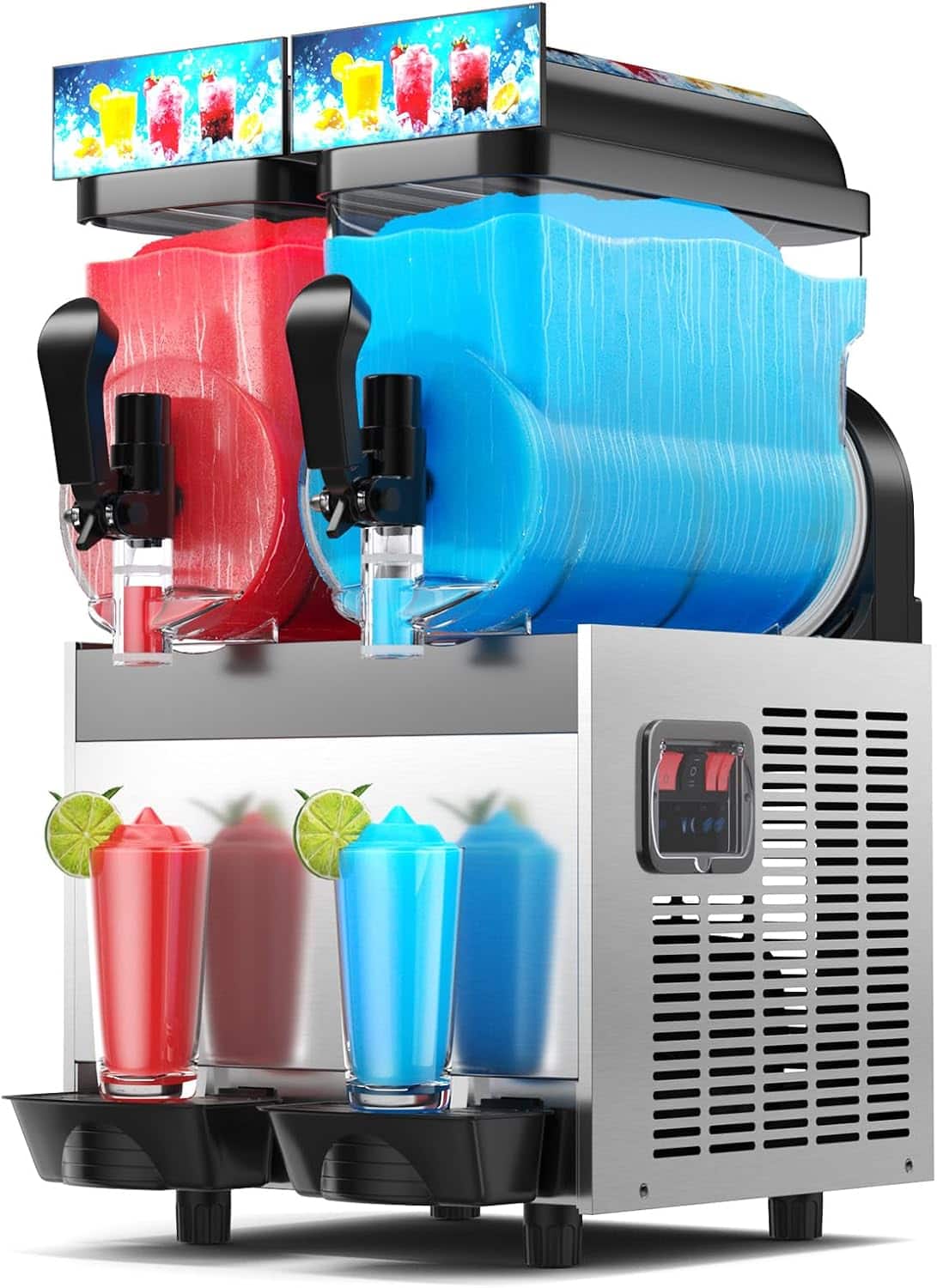 Front. Mirfee - 30L Commercial Slushy Machine, Dual 15L Tanks for Margarita & Frozen Drinks, 110V Countertop Maker - Silver.