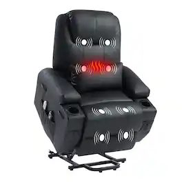 Bestier - 34.6'' Electric Power Lift Asist Recliner Chair with Massage and Heat, Fax Leather Reclining Chair with Cup Holders - Black
