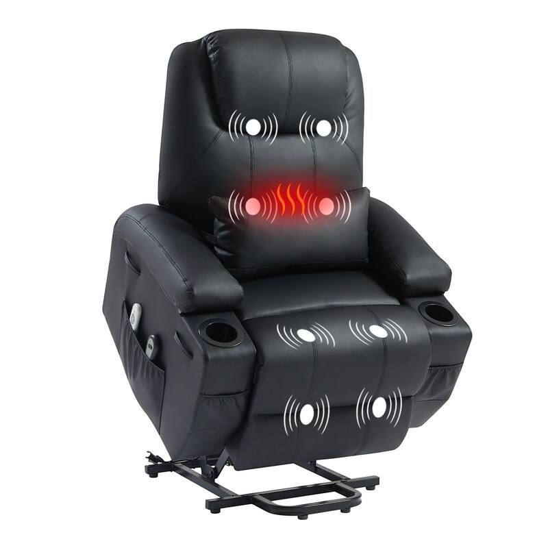 Front. Bestier - 34.6'' Electric Power Lift Asist Recliner Chair with Massage and Heat, Fax Leather Reclining Chair with Cup Holders - Black.