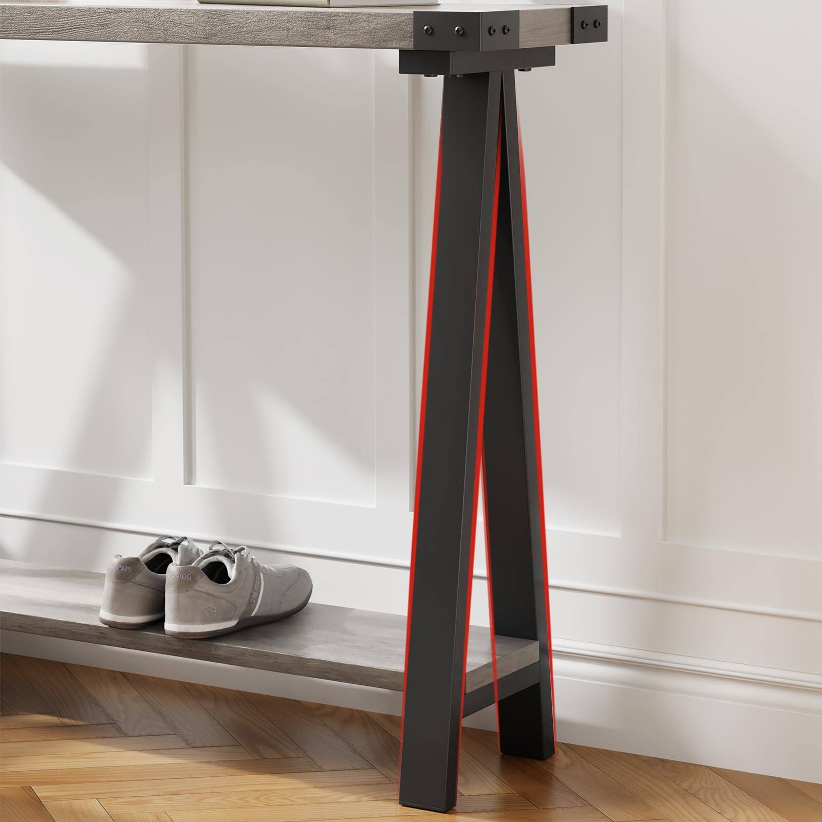 Alt View 2. Qeetex - Farmhouse Console Table, 43.3" Entryway Table with 2-Tier Storage & Metal Frame for Living Room, Hallway, Behind Couch - Gray.