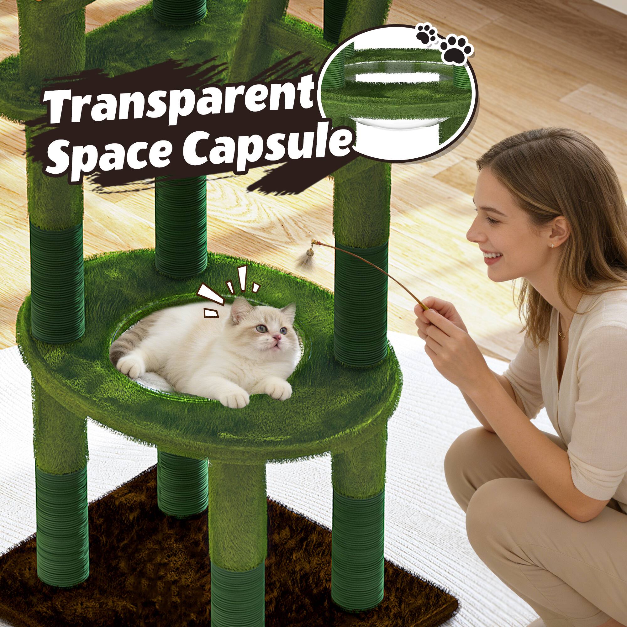 KyyWee 72 Inch Cactus Cat Tree with Transparent Capsule, Sisal ...