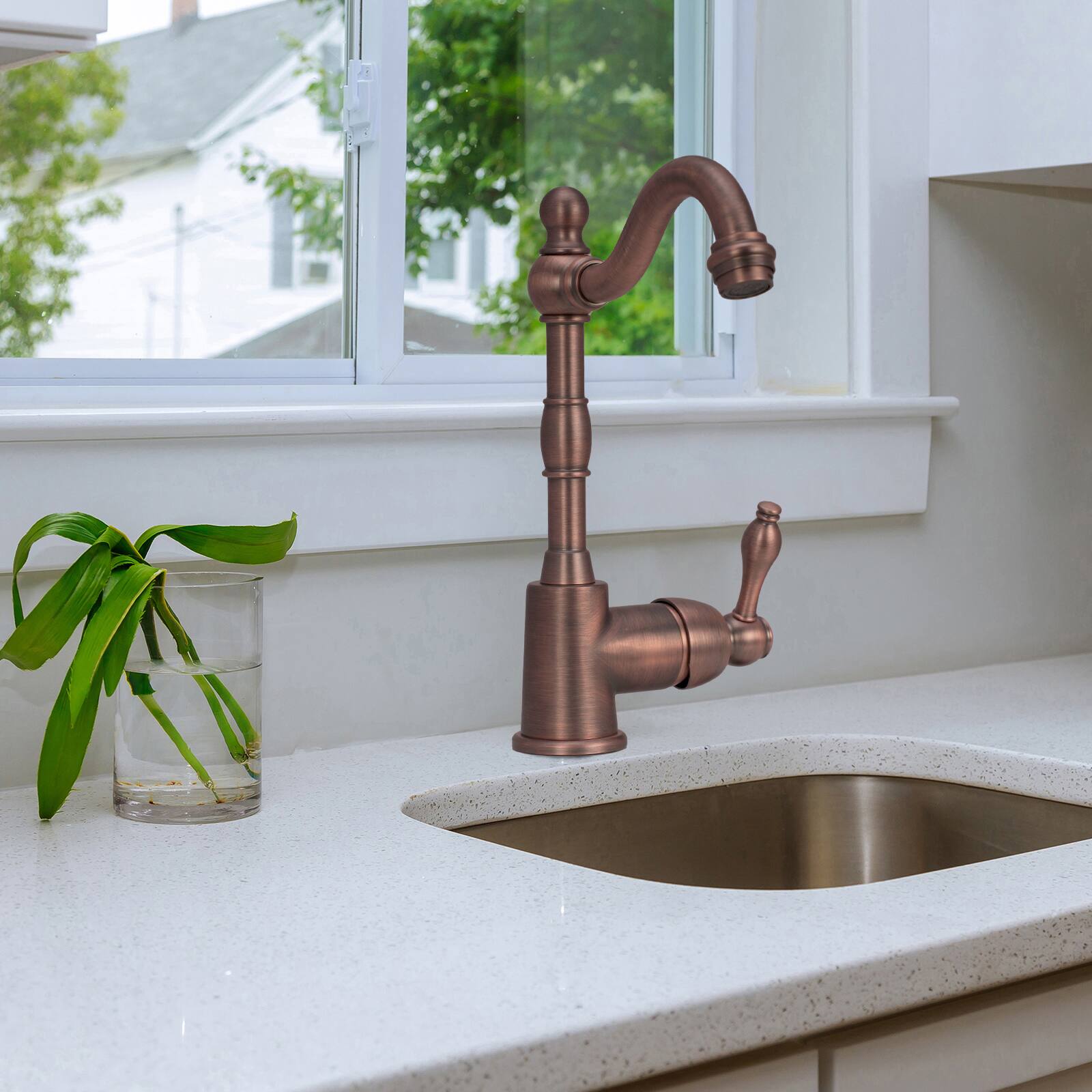 Alt View 7. Akicon - Akicon Solid Brass One-Handle Widespread Kitchen Bar Faucet in Antique Brass - Antique Brass.