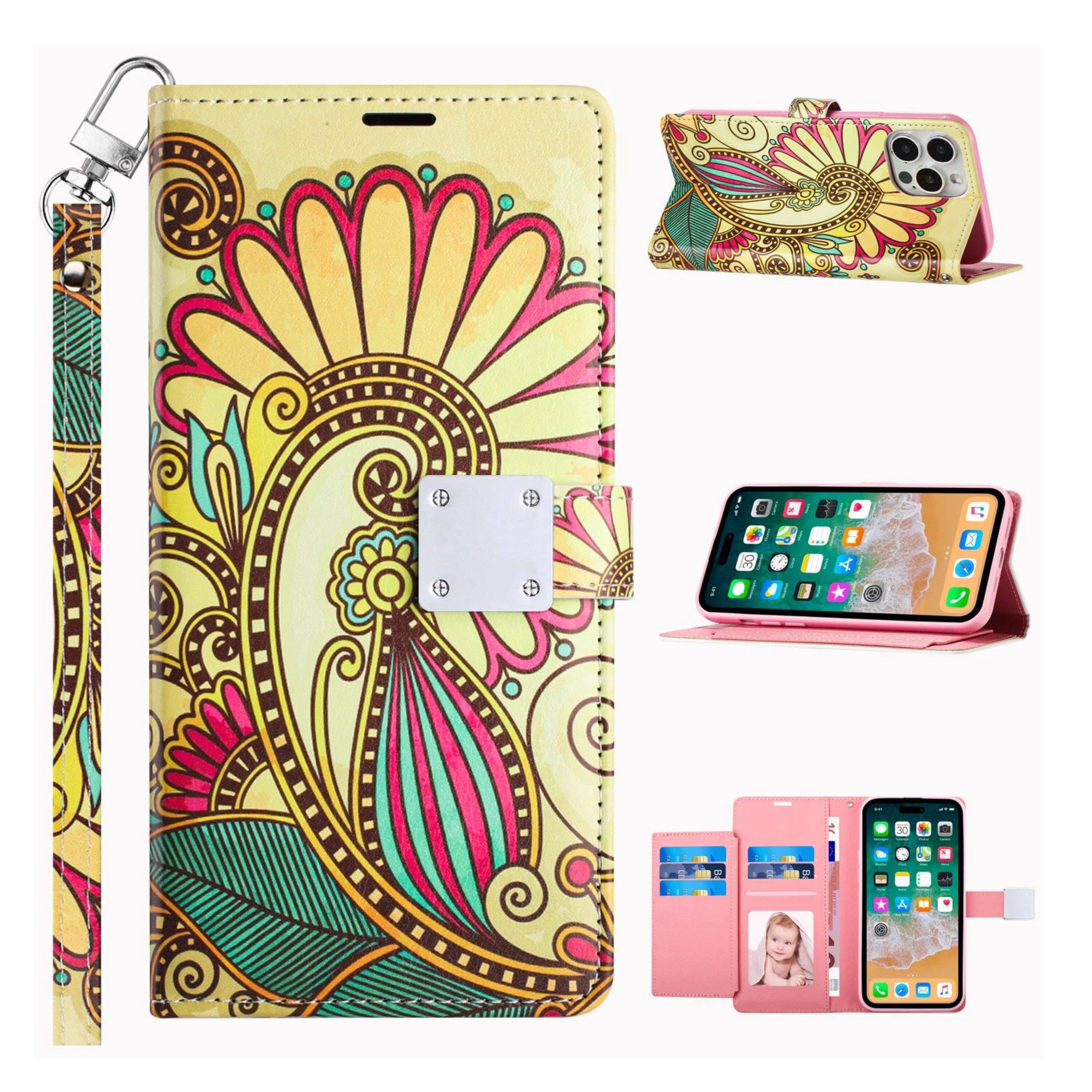 Left. Kitcheniva - Vegan Leather Design Matching Wristlet Phone Case For Samsung Galaxy S24 Plus Antique Flower - Multicolor.