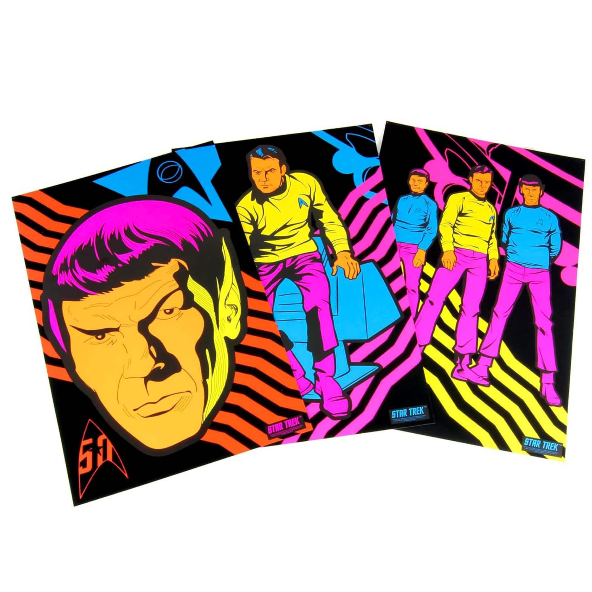 Crowded Coop - Star Trek TOS Black Light Posters, Set of 3 - Multi-Color