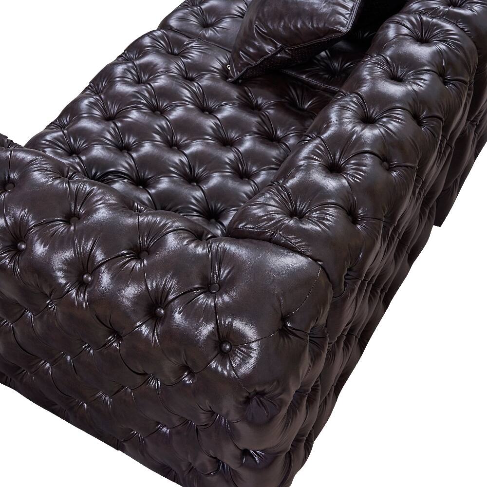 Alt View 9. Loheer - Loheer 105.7 Inch Modern Sofa Set Faux Leather Sectional Couch - Dark Brown.