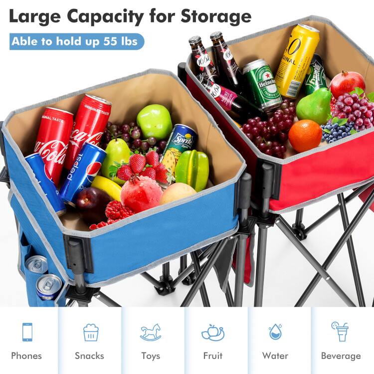 Large Capacity for Storage  
Able to hold up 55 lbs  

Phones  
Snacks  
Toys  
Fruit  
Water  
Beverage