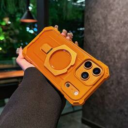 Dteck - Rugged Matte Case for Apple iPhone 17 Pro with Built-in Magnetic Ring Stand, Heavy Duty Shockproof Protective Cover - Orange