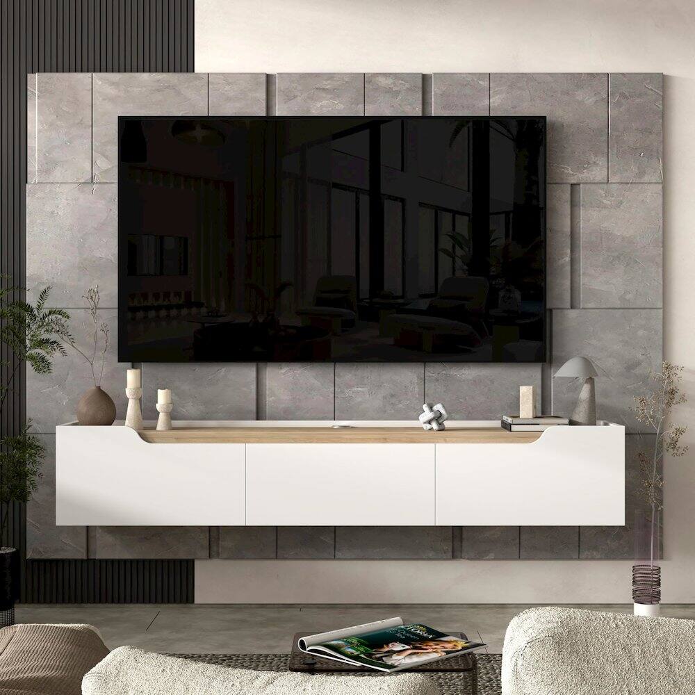 Back. Atelier Mobili - Floating TV Stand for Up to 80 Inch TVs – Wall Mounted Entertainment Center - Multi.