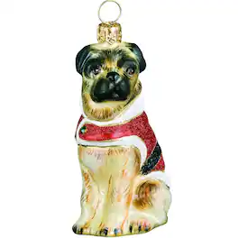 Joy to the World Collectibles - Joy to the World Pug Santa Paws Polish Glass Christmas Ornament - Yellow