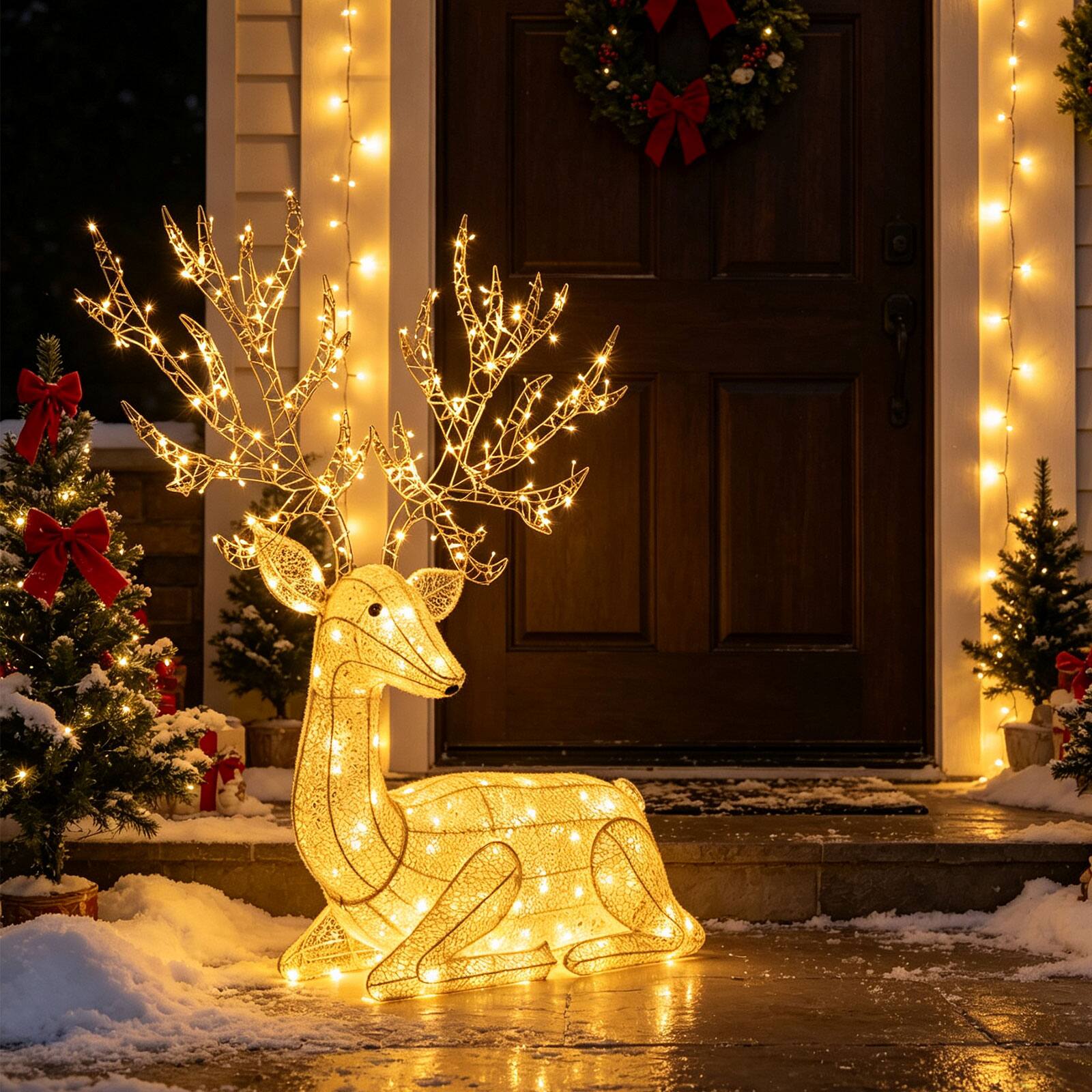 Alt View 2. Costway - Costway Lighted Kneeling Christmas Reindeer with 280 Warm White LED Lights, Zip Ties - White.
