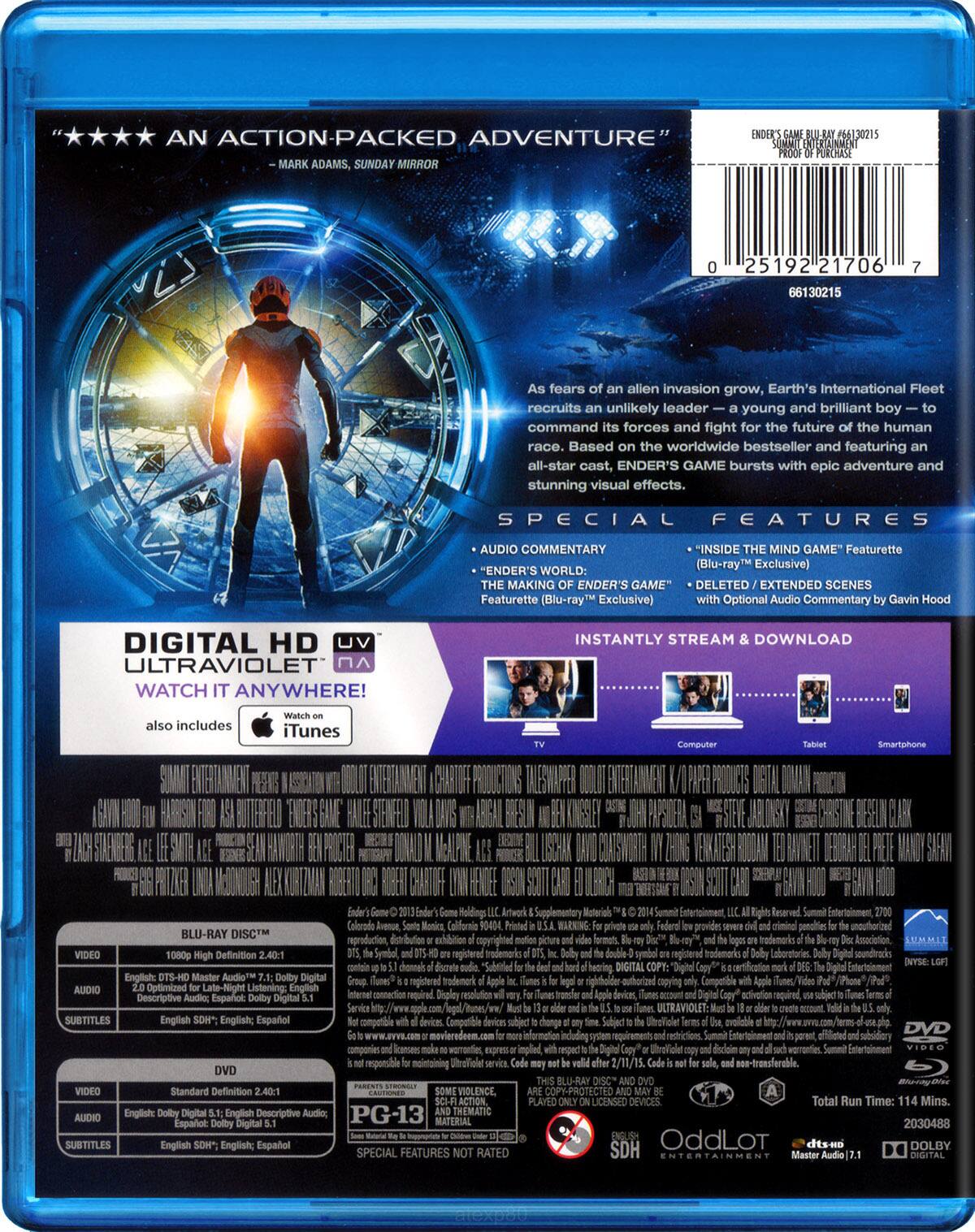 Alt View 1. Ender's Game   - BLU-RAY.