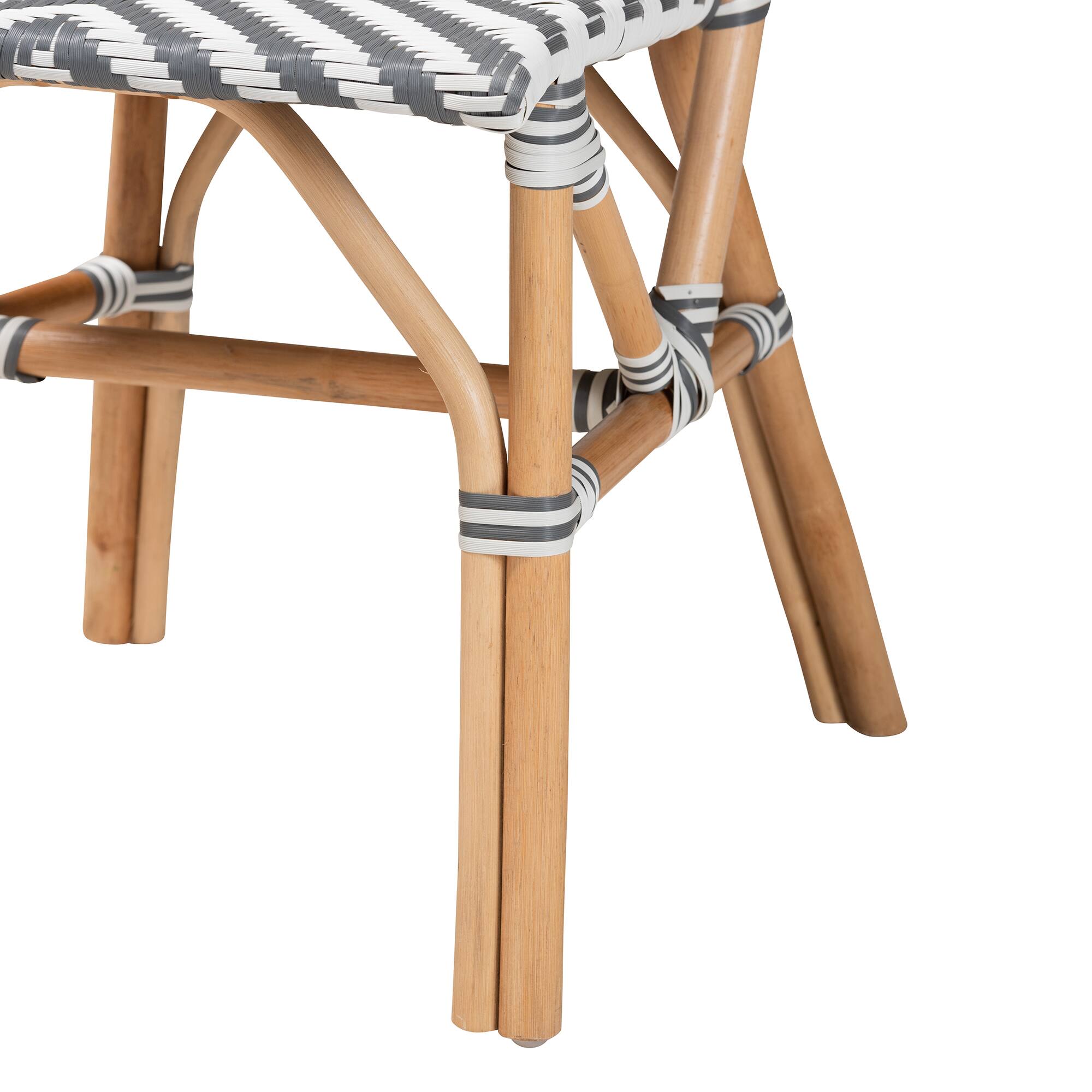 Alt View 2. bali & pari - Shai Modern French and Weaving and Natural Rattan Bistro Chair - Grey/White/Natural Brown.