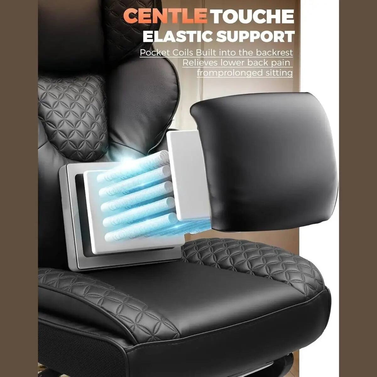 CENTLE TOUCHE  
ELASTIC SUPPORT  
Pocket Coils Built into the backrest  
Relieves lower back pain from prolonged sitting