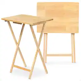 PJ Wood - Folding Portable TV Snack Tray Table with Natural Finish, 2 Piece Set - Beige