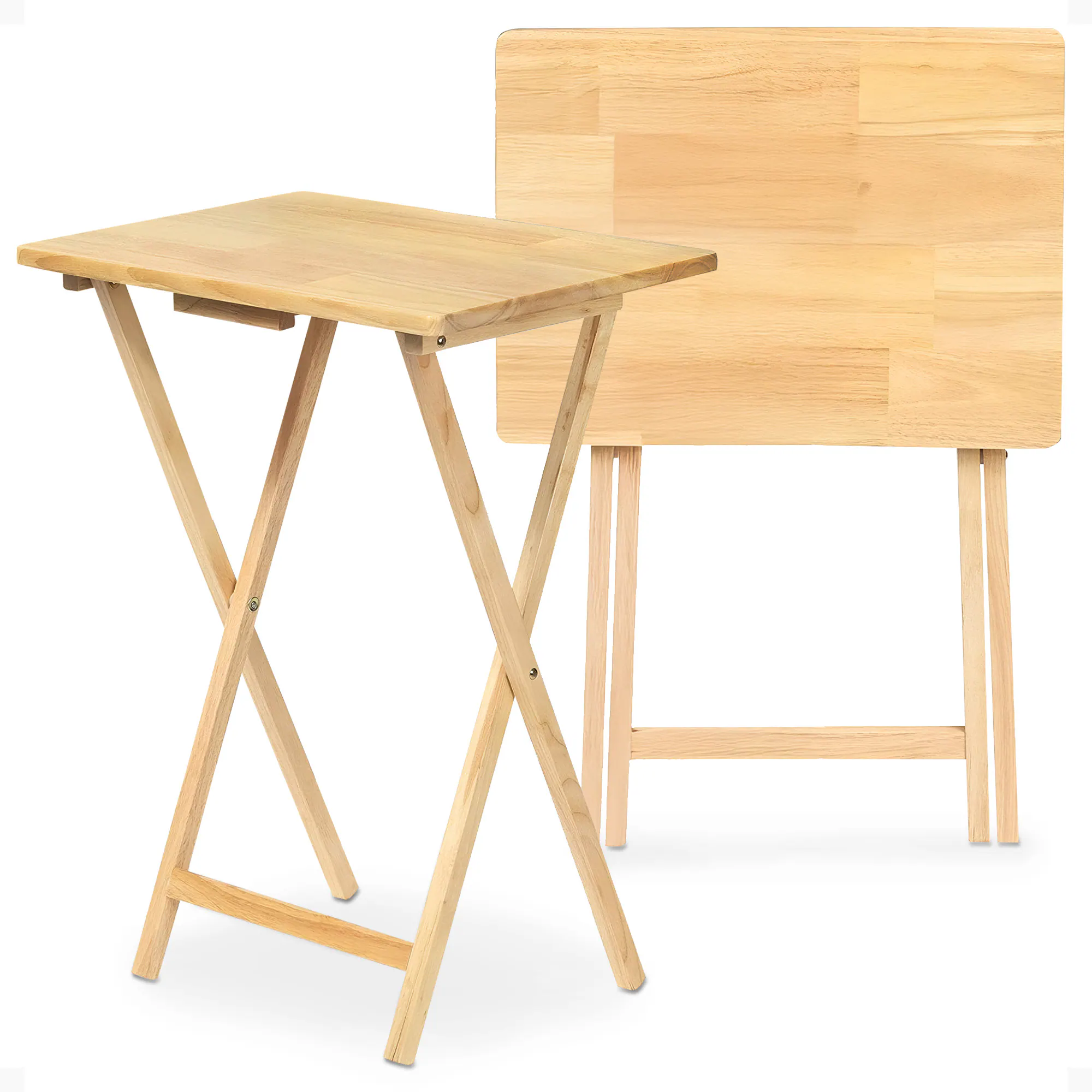 Front. PJ Wood - PJ Wood Folding Portable TV Snack Tray Table with Natural Finish, 2 Piece Set - Beige.