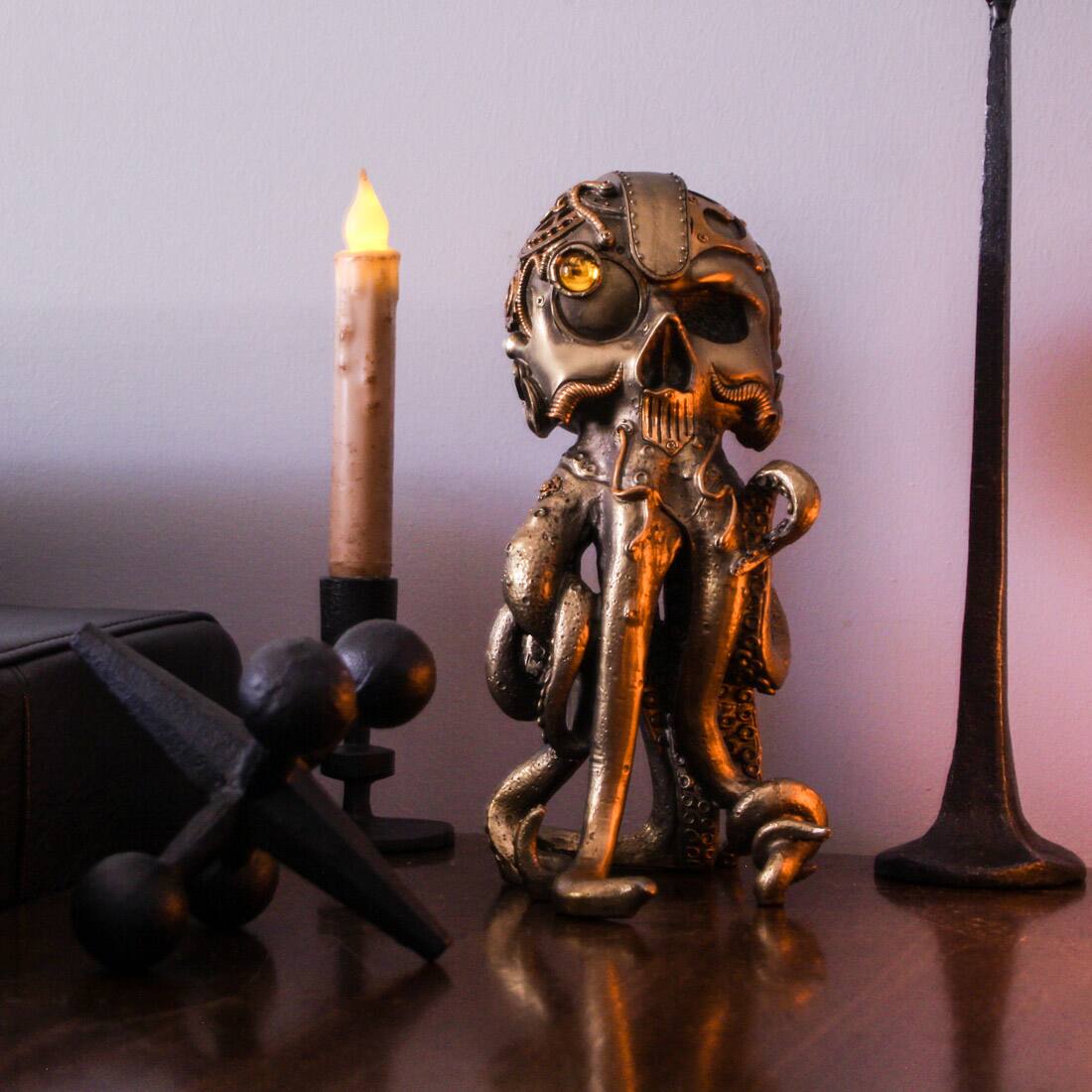 Alt View 4. Zeckos - Steampunk Nautilus & Octopus Skull Statues – Retro-Futuristic Oceanic Sculptures - Bronze.