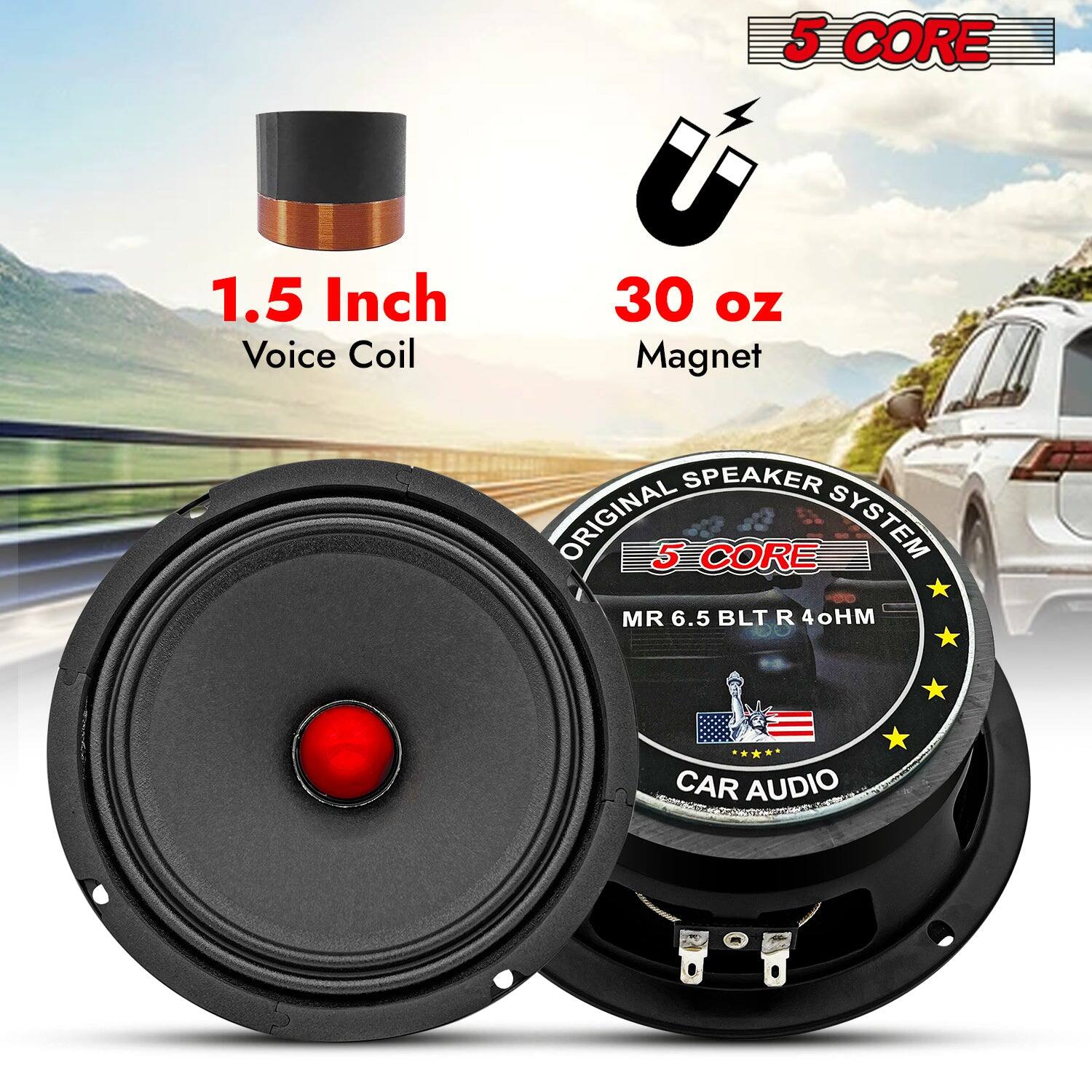 5 CORE 1.5 Inch Voice Coil 30 oz Magnet SPEAKER ORIGINAL 5 CORE SYSTEM MR 6.5 BLT R 40HM CAR AUDIO
