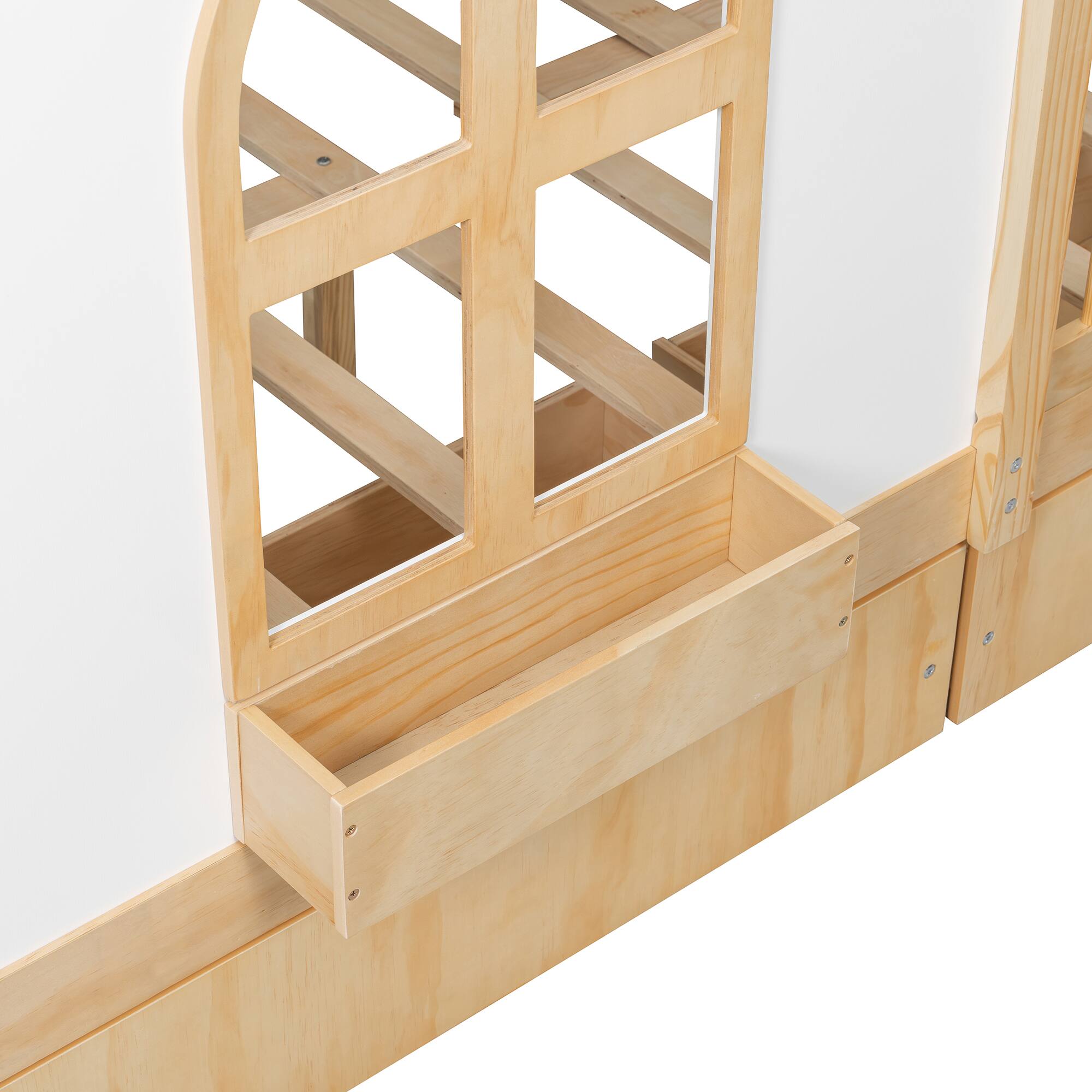 Alt View 5. Anysun - Full Size House Bed with 2 Large Drawers, Side Bookshelf with LED Strip - Natural.