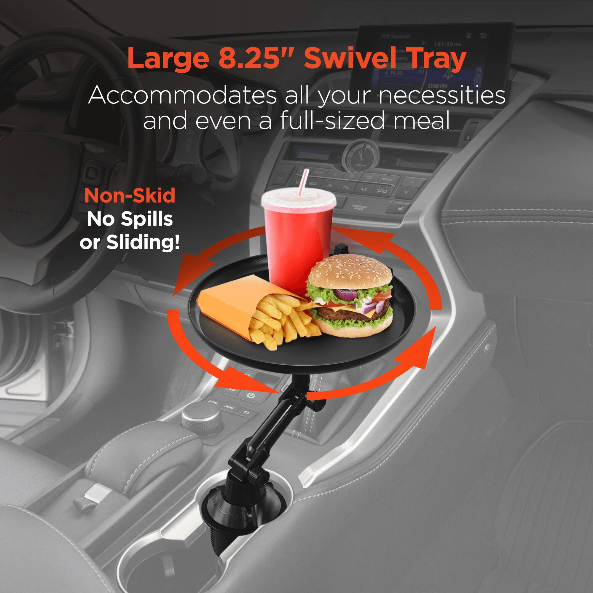 FP Statiomer - 107.00m .. - m Large 8.25" Swivel SPOL Tray $3.30 du STARF - Accommodates all your necessities and even a full-sized meal | Non-Skid No Spills or Sliding!