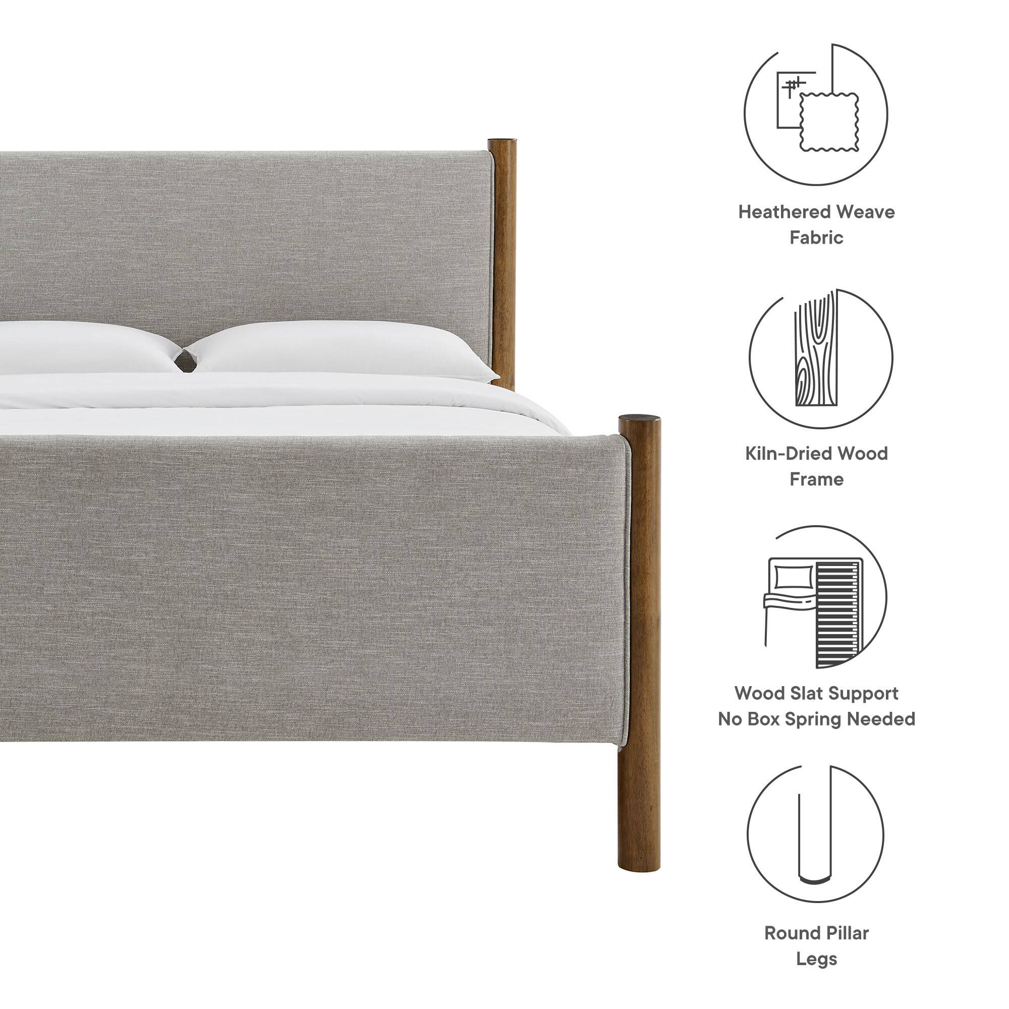 - Heathered Weave Fabric
- Kiln-Dried Wood Frame
- Wood Slat Support No Box Spring Needed
- Round Pillar Legs