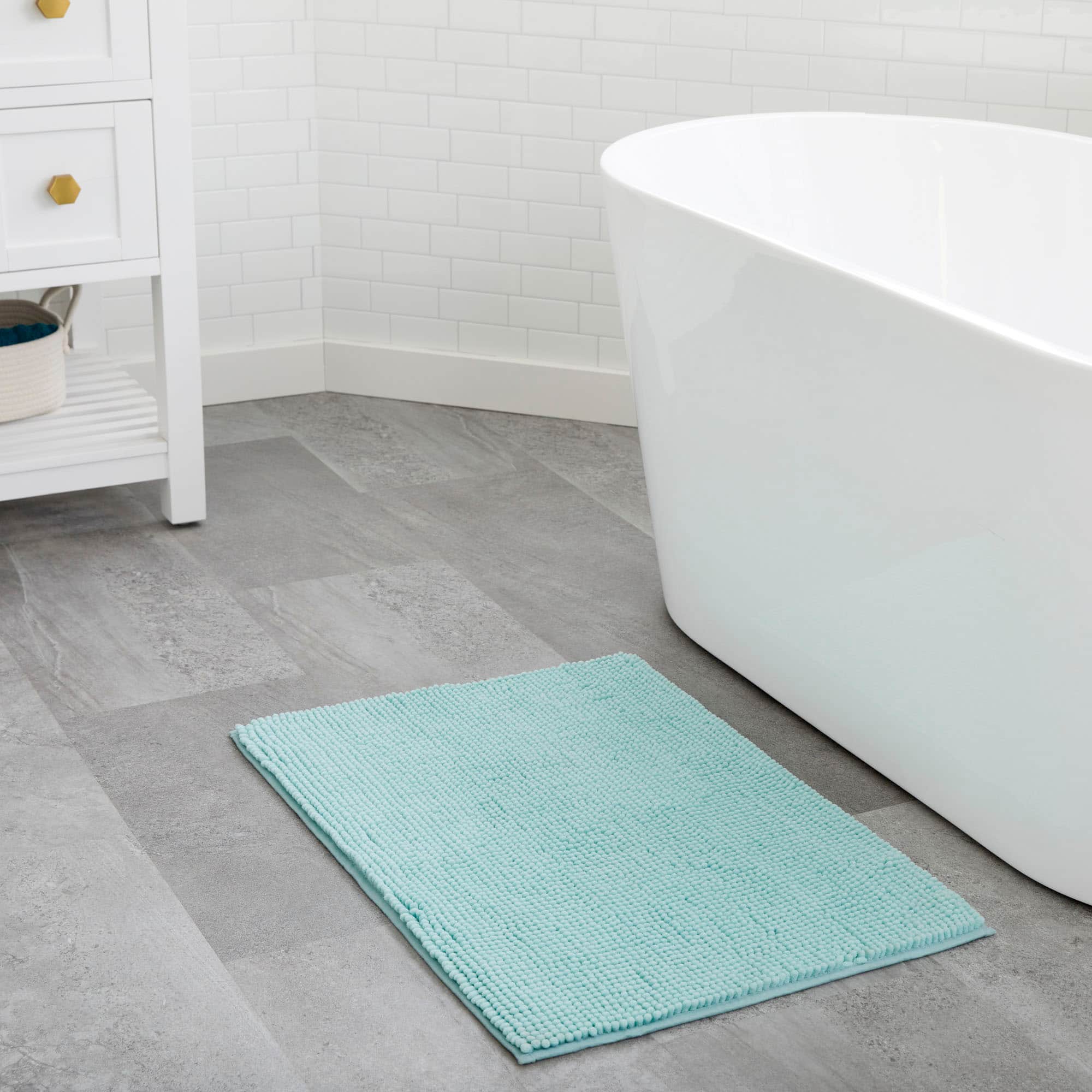 APRILSOUL - Linenspa Chenille Bath Mat 17x48 Aqua - Gray