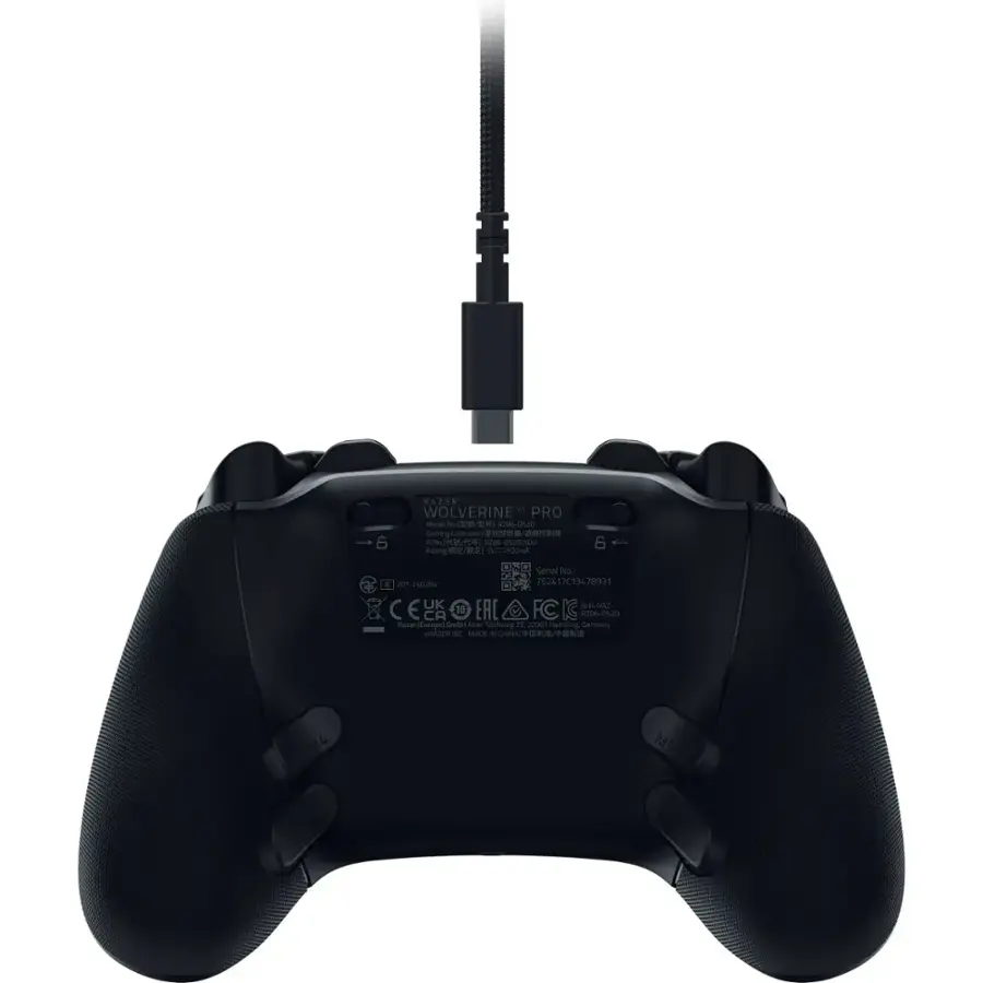 The text on the image reads:

"X-Men Wolverine Pro Controller
Serial No. 201-24038
CEL UK 10 EAC FC 0122
Cable length: 1.8 meters
Cable type: Micro-USB
Manufacturer: Cortrat AG
Model: X-Men Wolverine Pro
Product code: 06-05200100
Product name: X-Men Wolverine Pro
Product type: Controller
Product version: 1.0
Release date: 2013-09-06
Serial number: 201-24038
USB version: 2.0
Warranty: 1 year
Wireless technology: Wireless
Wireless range: 10 meters
Wireless standard: Bluetooth
Wireless version: 4.0
Wireless frequency: 2.4 GHz
Wireless transmission rate: 1 Mbps
Wireless transmission range: 10 meters
Wireless transmission standard: Bluetooth
Wireless transmission version: 4.0
Wireless transmission frequency: 2.4 GHz
Wireless transmission rate: 1 Mbps"