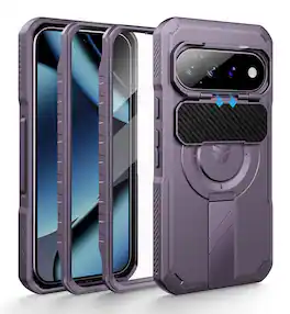 Dexnor - Rugged Case for Google Pixel 11/11 Pro/10/10 Pro with Slide Camera Cover & 2 Front Frames & Screen Protector & Kickstand - Phantom Purple
