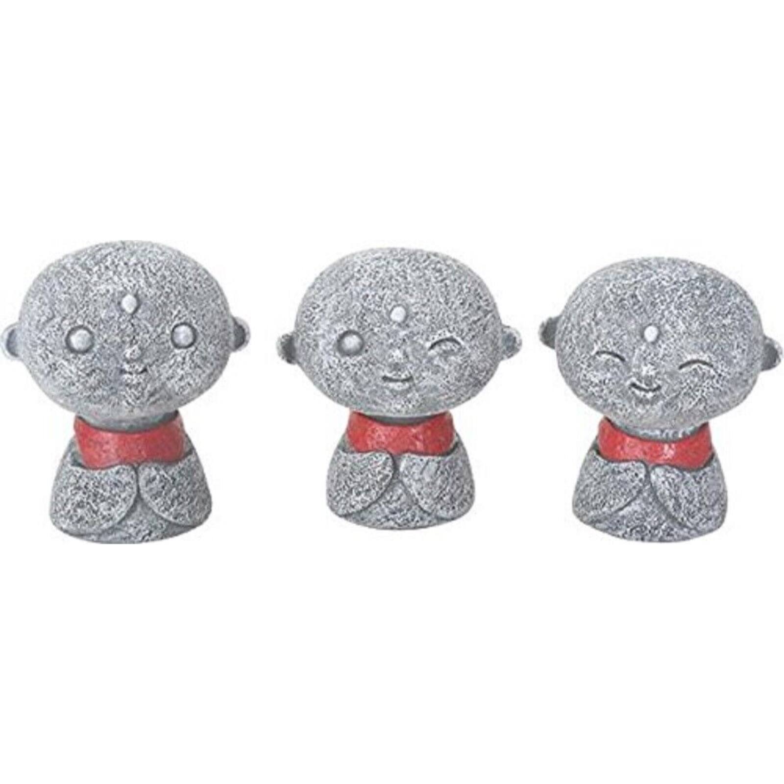 Angle. Pacific Trading - Jizo Monks with Red Bibs Figurines Set of 3 Buddhism Ksitigarbha Bodhisattva 2.5 inch - Grey.