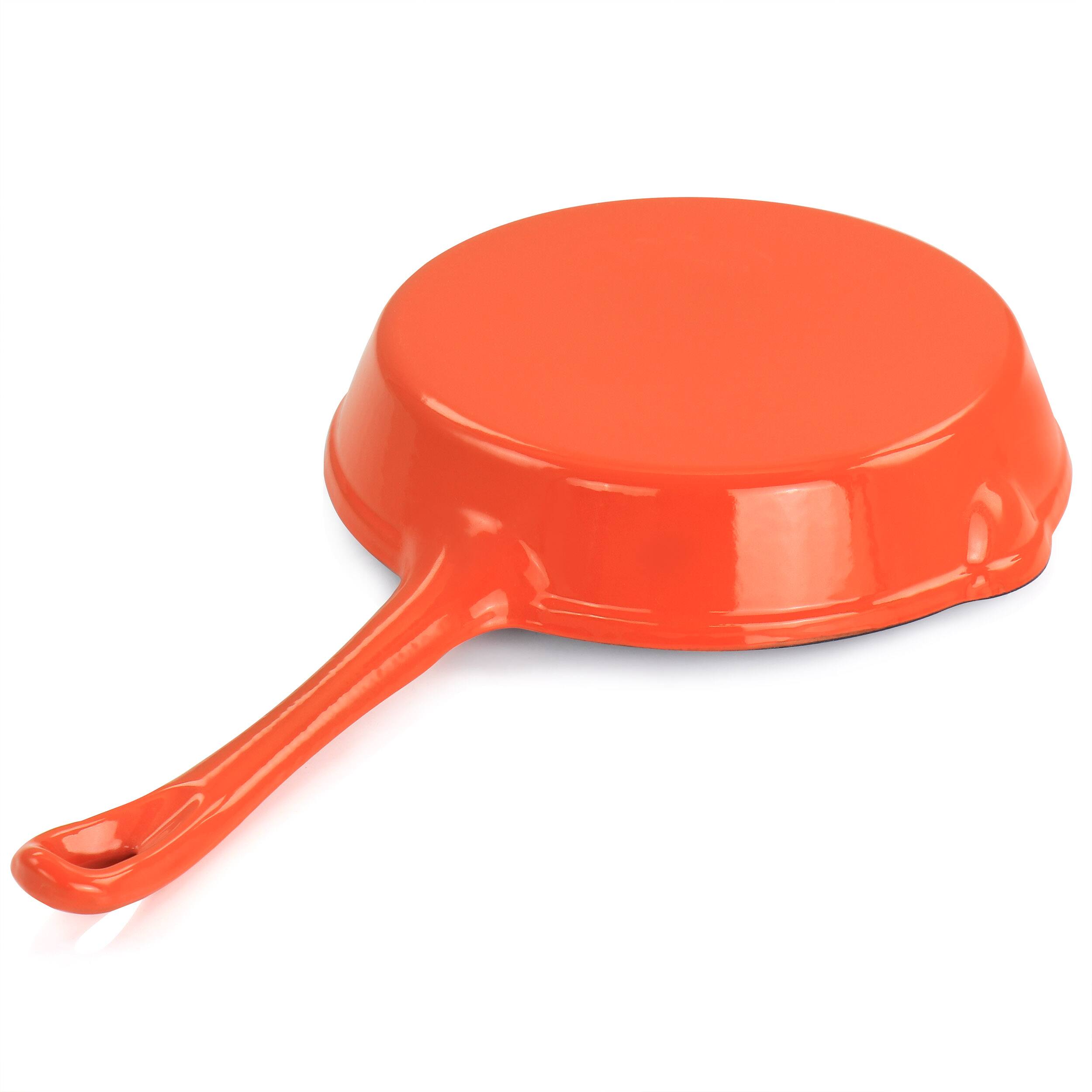 Alt View 3. Mega Chef - MegaChef Enameled Round 8 Inch PreSeasoned Cast Iron Frying Pan in Orange - Orange.