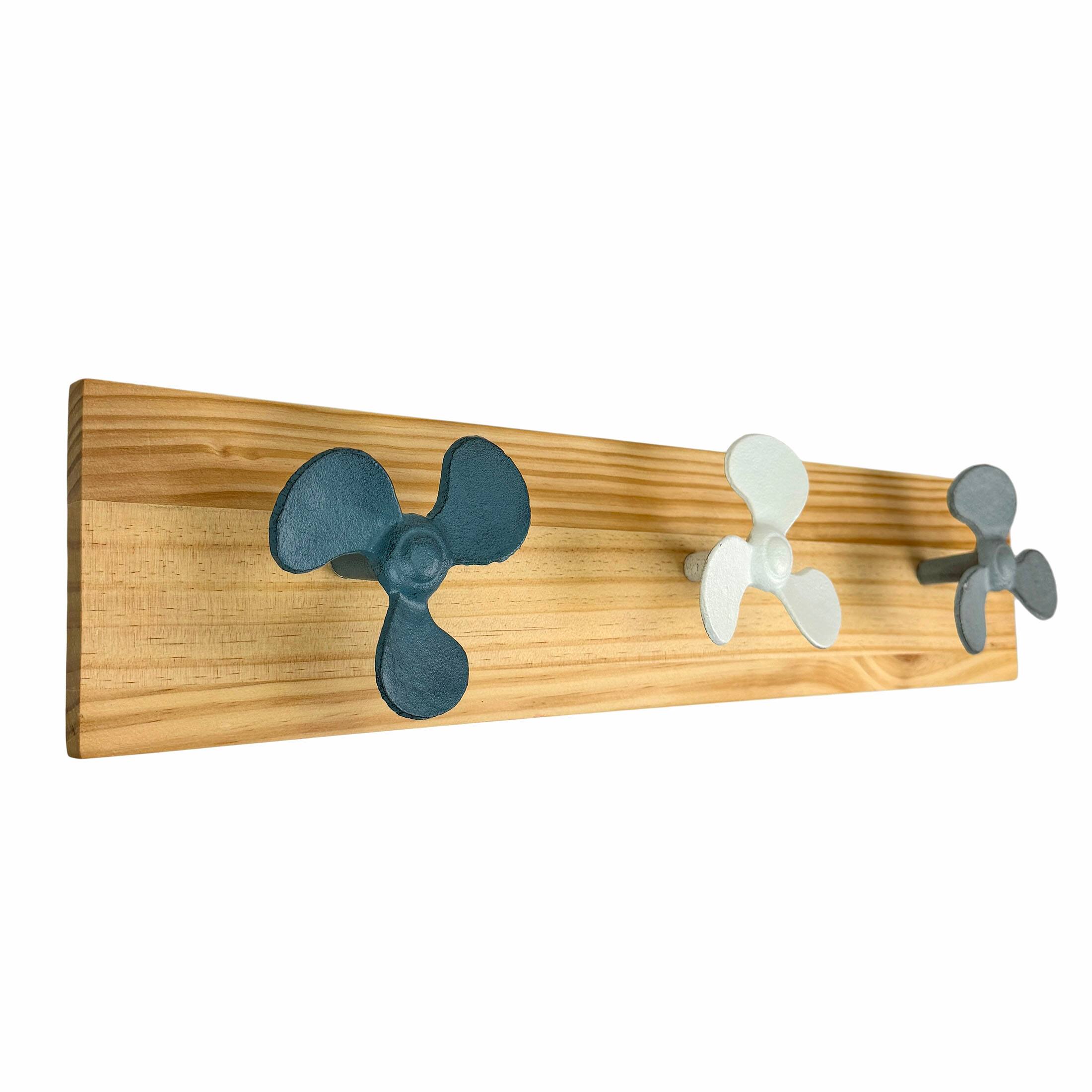 Alt View 1. Zeckos - Boat Propeller Wall Hook Rack 24in Wood Board Nautical Beach House Decor - Multicolored.