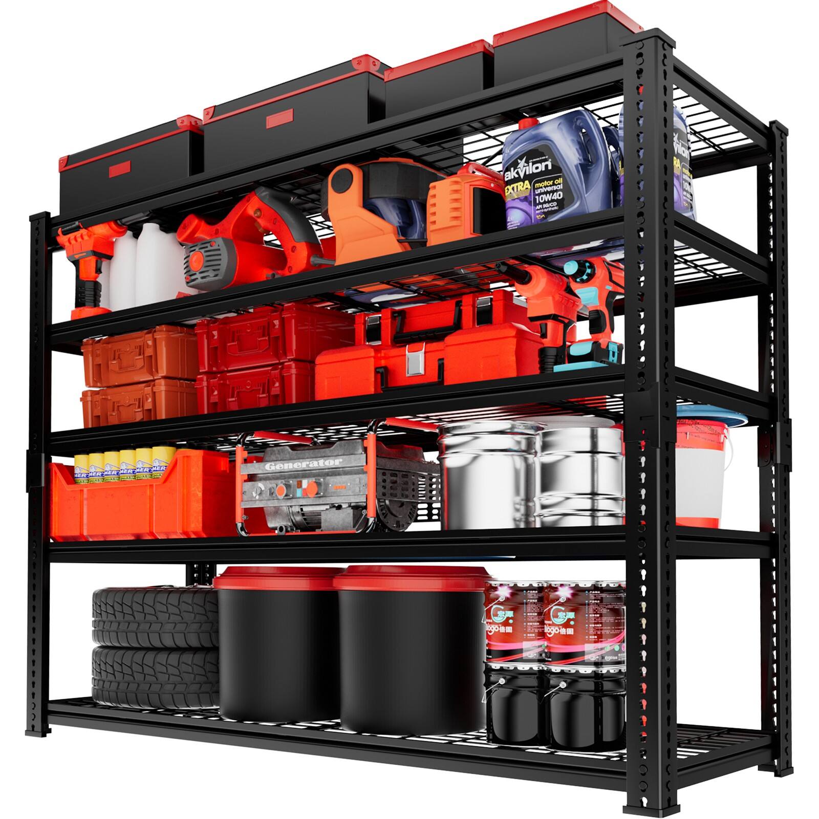 LOVMOR - 5-Tier 48 in W x 72 in H x 18 in D Adjustable Heavy Duty Metal Shelving Unit - Black