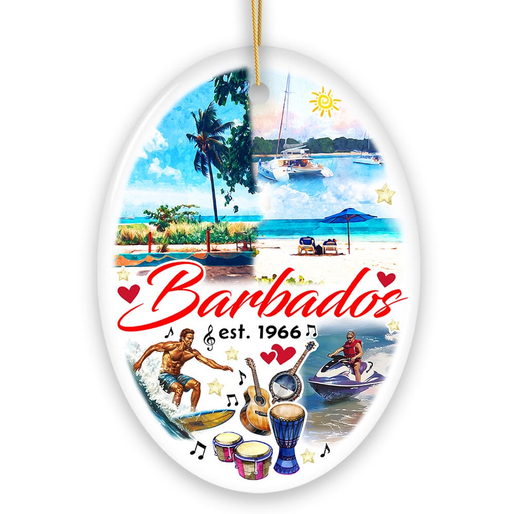 OrnamentallyYou - Artistic Tropical Barbados Landmarks and Beaches Ornament Caribbean Christmas Souvenir Oval - Multi-colored