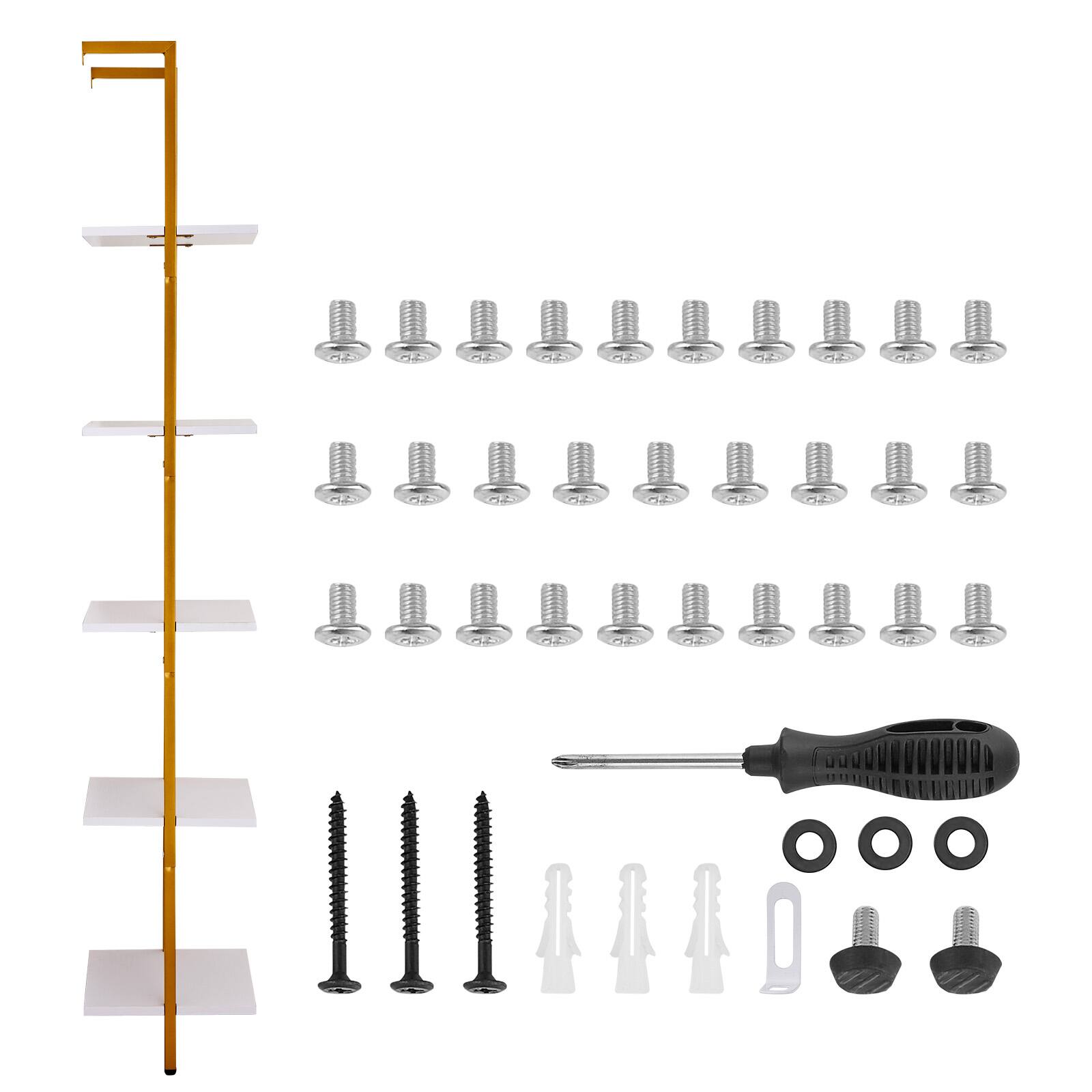 Alt View 5. VEVOR - Ladder Shelf, 5-Tier Bookshelf 15.6x11.8in, Open Wall-Mounted Ladder Shelf with Metal Frame,Storage Rack Sundries Holder - Gold White.