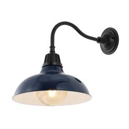Jonathan Y - Aurora 12.25" 1-Light Farmhouse Industrial Indoor/Outdoor Iron LED Gooseneck Arm Outdoor Sconce, Navy - Navy/Black