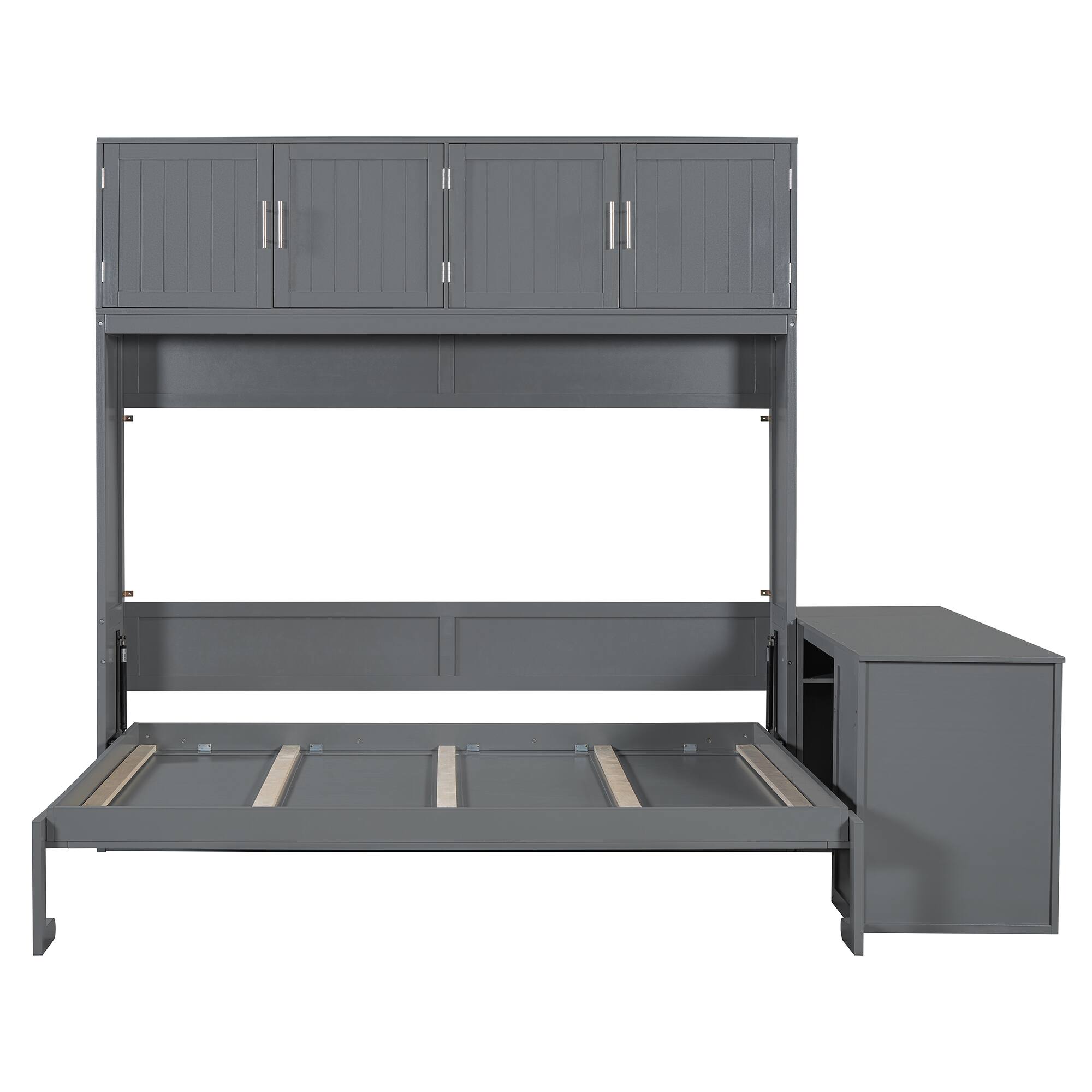 Alt View 9. Tiramisubest - Queen Size Gray Wood Murphy Bed with Desk & Storage - Gray.