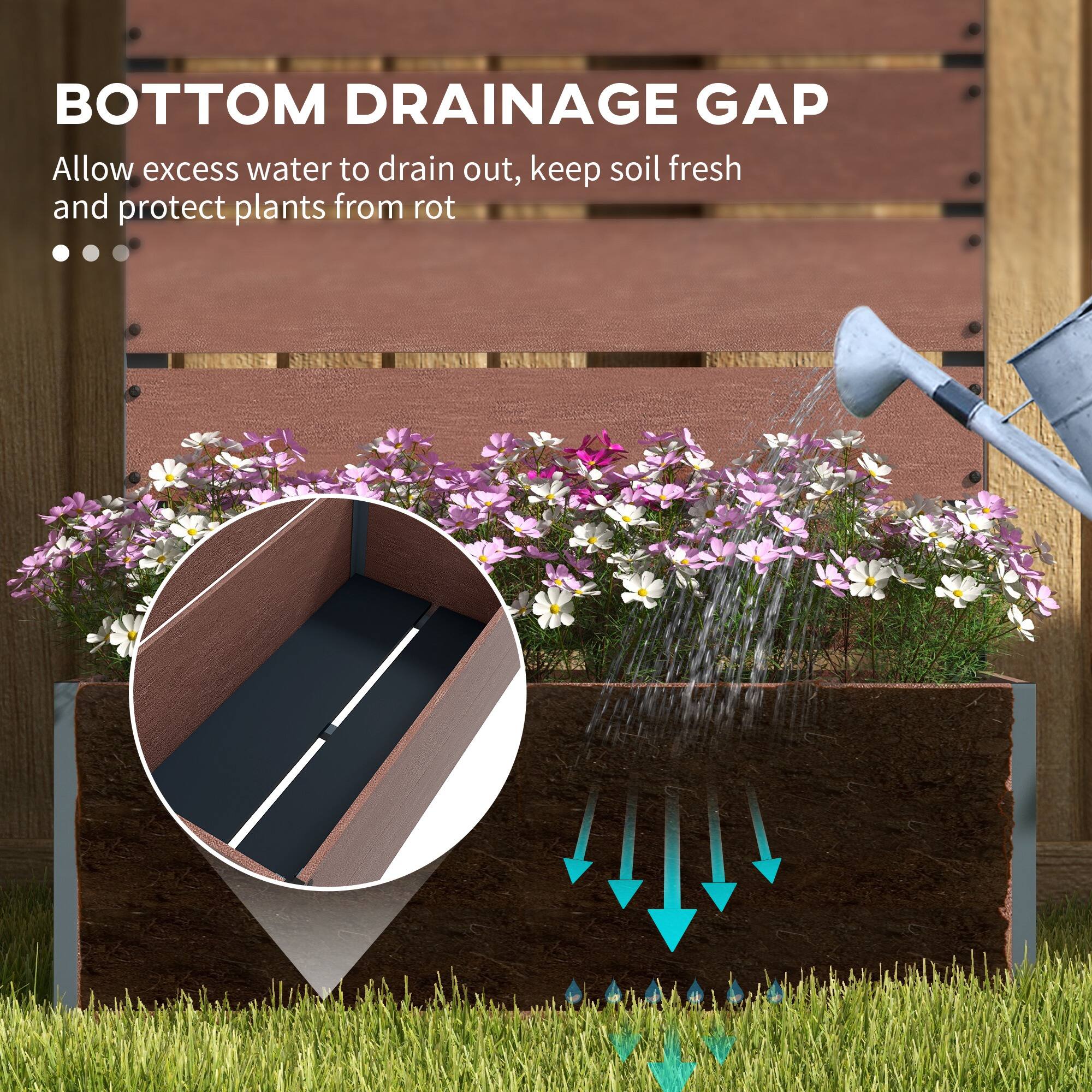 BOTTOM DRAINAGE GAP  
Allow excess water to drain out, keep soil fresh and protect plants from rot
