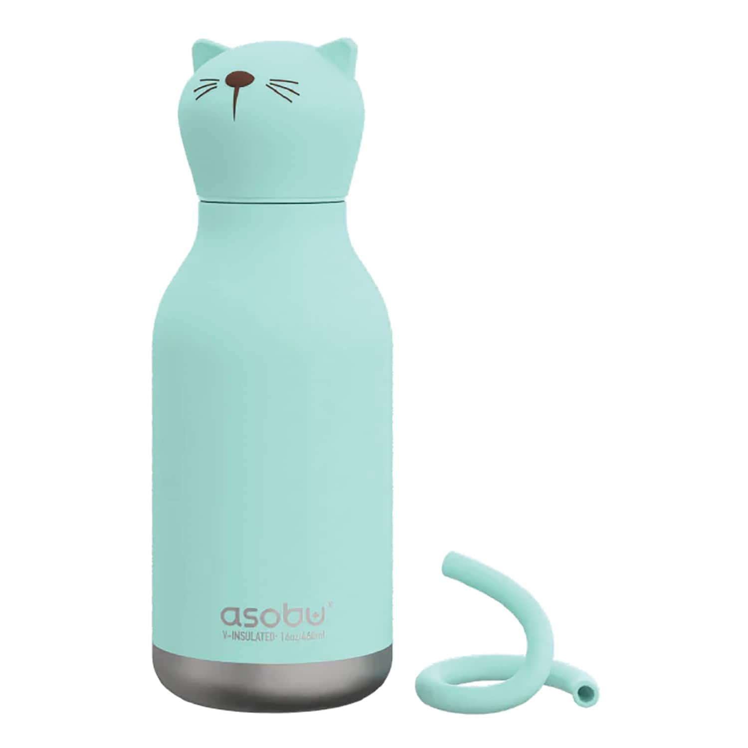 Asobu - 16-Oz Bestie Bottle Insulated Stainless Steel Water Bottle with Reusable Flexi Straw - Kitty