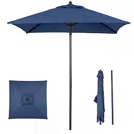 Gymax - 7 ft Square Patio Umbrella w/Push Button Opening Top Ventilation 4 Metal Ribs - Blue