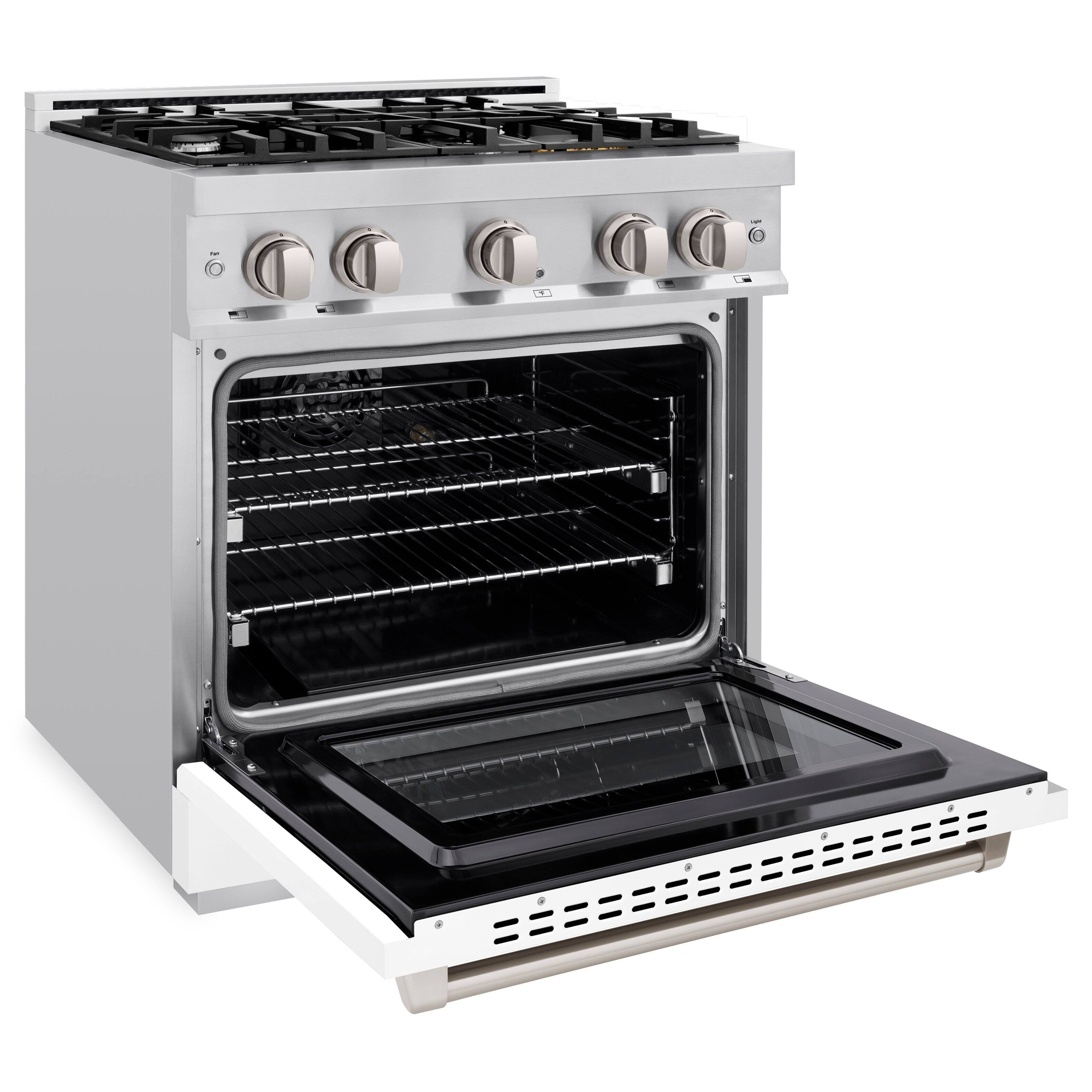 Angle. ZLINE - ZLINE 30" Select Dual Fuel White Matte Door Range w/ 4 Burners & Convection Oven (HDR-WM-30) - White.