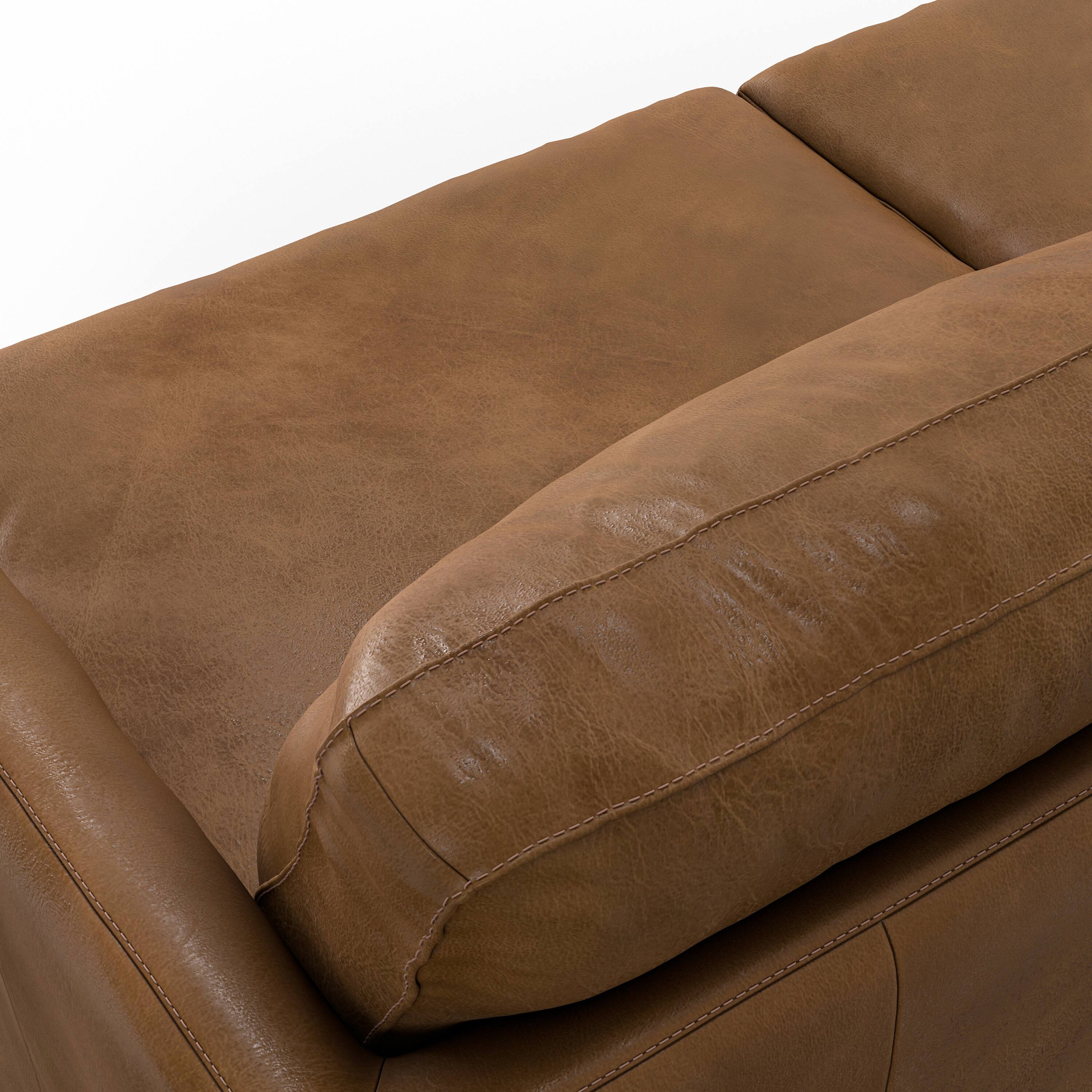 Alt View 4. Simpli Home - Livingston 90 inch Wide Mid-Century Modern Sofa in Caramel Brown Top Grain Genuine Leather - Caramel Brown.