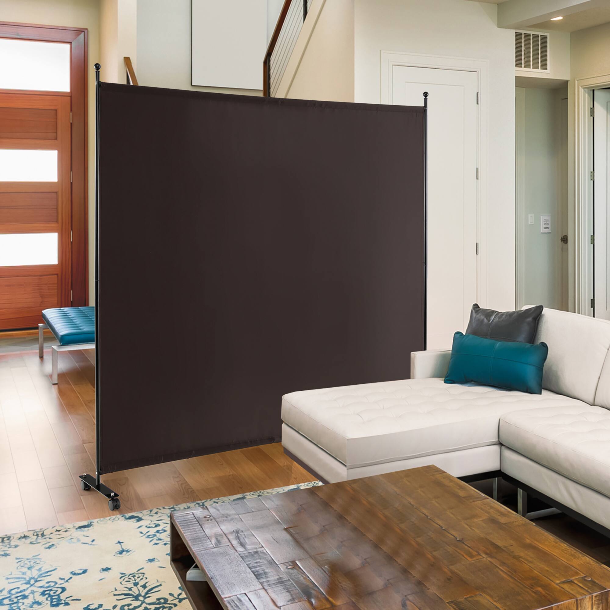 Alt View 1. Costway - Costway 6FT Single Panel Room Divider with Wheels Rolling Fabric Partition Privacy Screen - Brown.