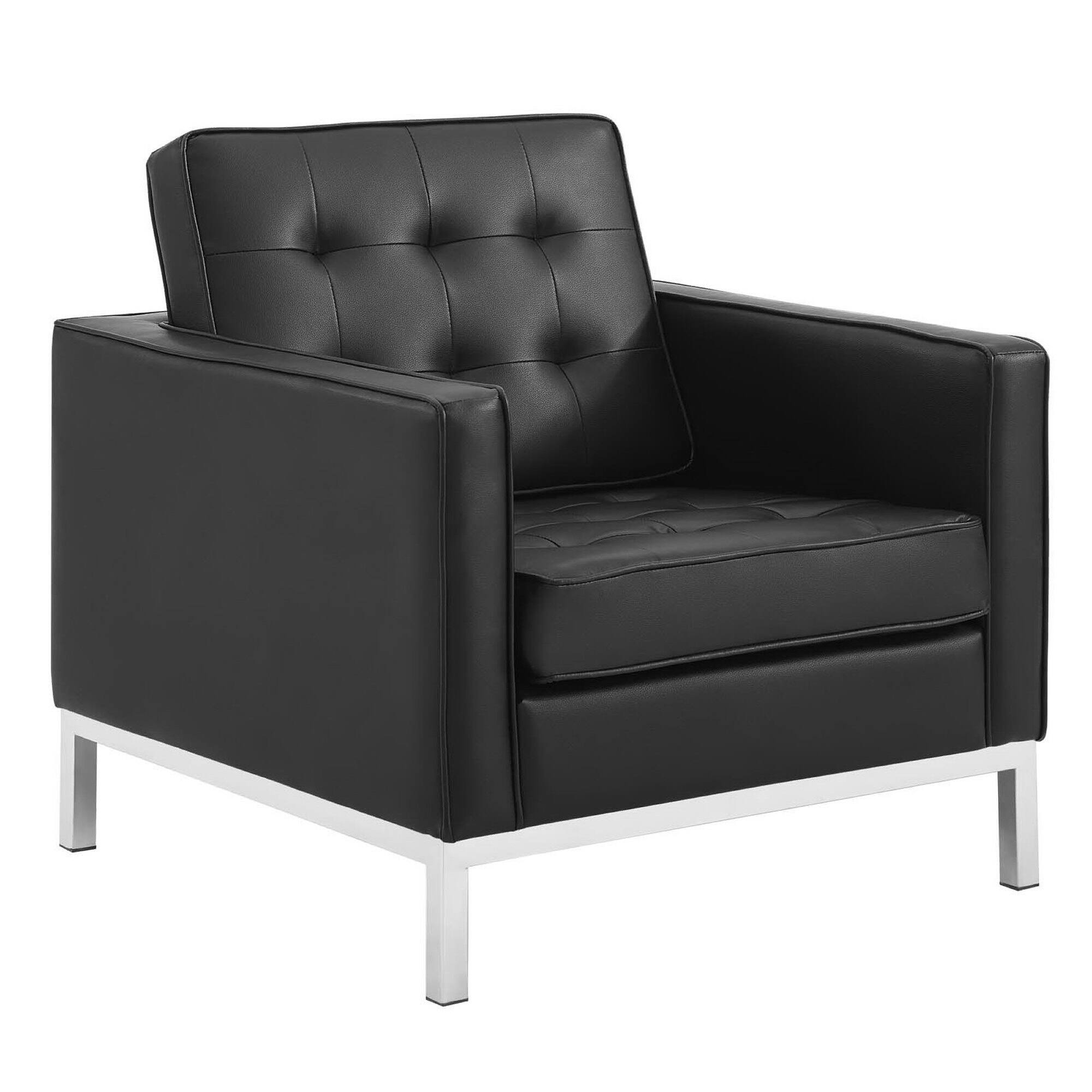 Back. Modway - Loft Tufted Upholstered Faux Leather Sofa and Armchair Set by Modway - Black.
