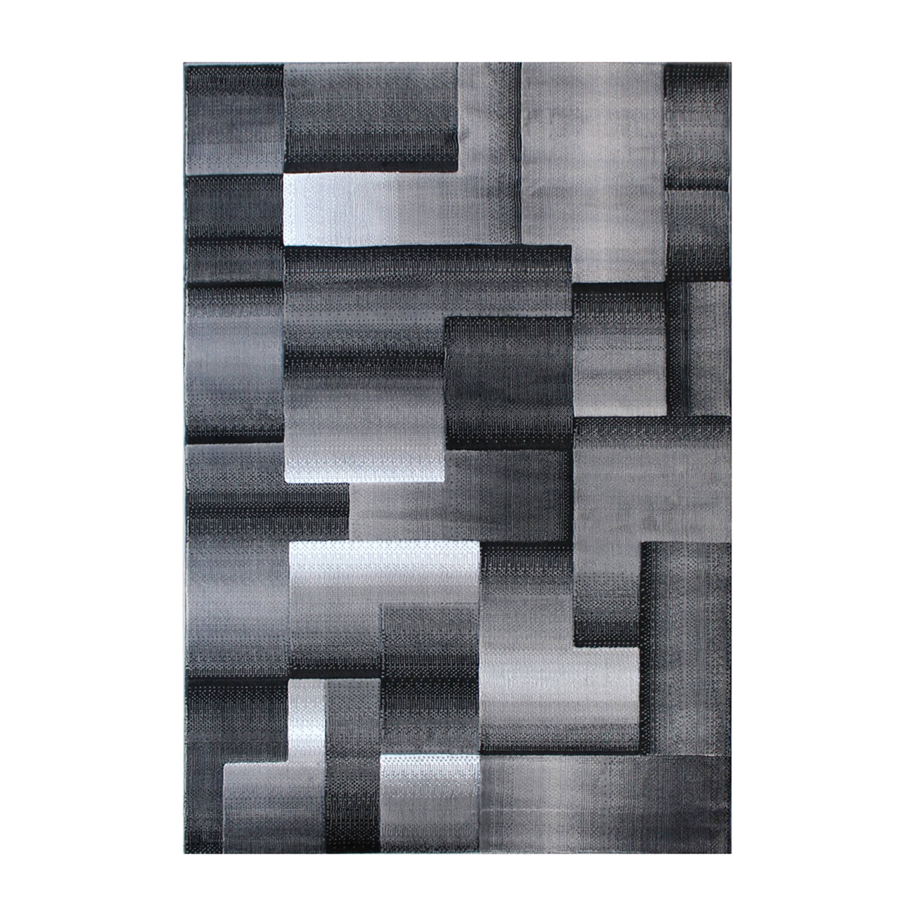 Alt View 1. Emma + Oliver - Malaga Modern Cubist Olefin Accent Runner Rug in Gradient Shades with Natural Jute Backing - Grey.