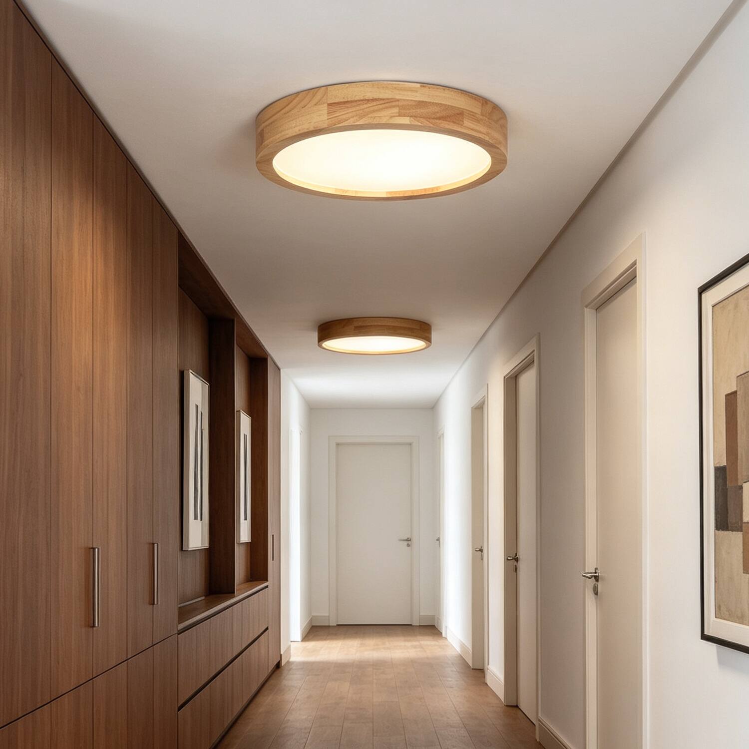 Umeiluce 11.8 Modern Round Wood LED Flush Mount Ceiling Light 5CCT ...