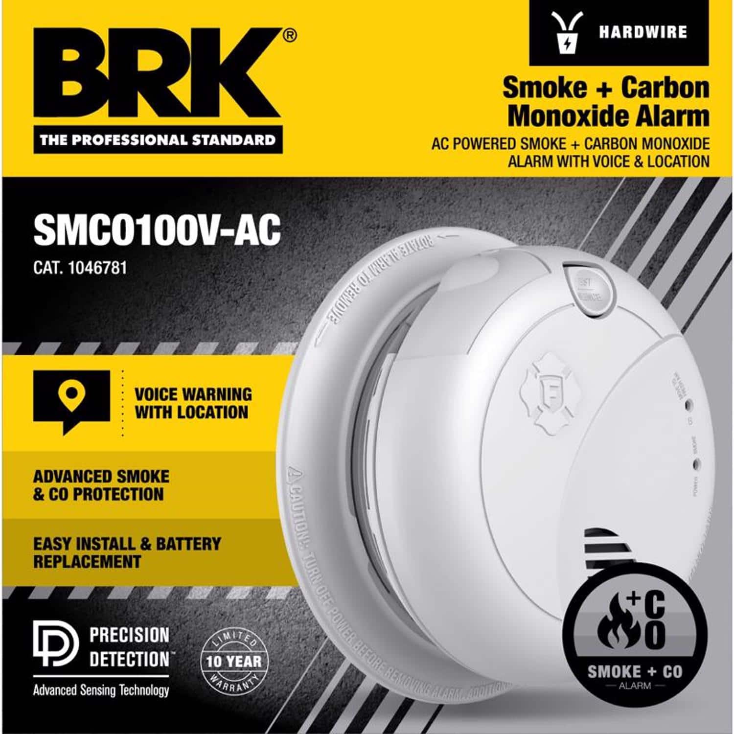 First Alert - BRK Voice and Location Alerts Hard-Wired w/Battery Back-Up Electrochemical/Photoelectric Smoke and C