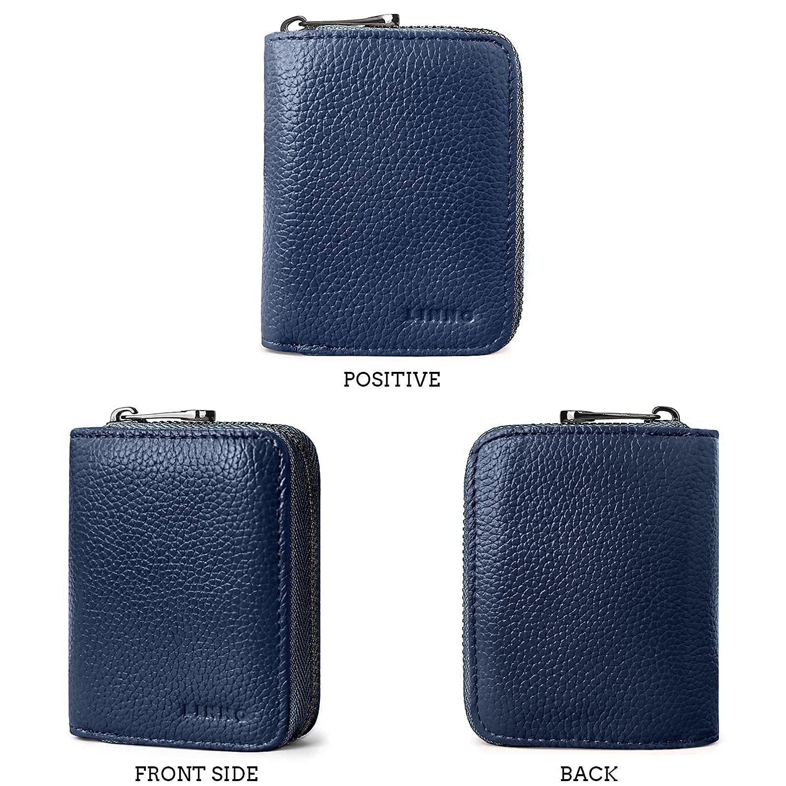 Alt View 2. Jadie Link - Rfid Slots Credit Card Holder Genuine Leather Small Wallet Women Men Zipper Real Leather Genuine Leather Credit Card - Black.