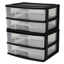 Homz - Plastic 2 Drawer Wide Storage Cart, Black Frame with Clear Drawer, 2 Pack - Black frame with clear drawers