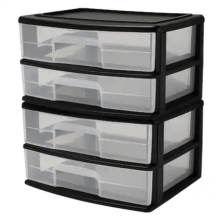 Front. Homz - Homz Plastic 2 Drawer Wide Storage Cart, Black Frame with Clear Drawer, 2 Pack - Black frame with clear drawers.
